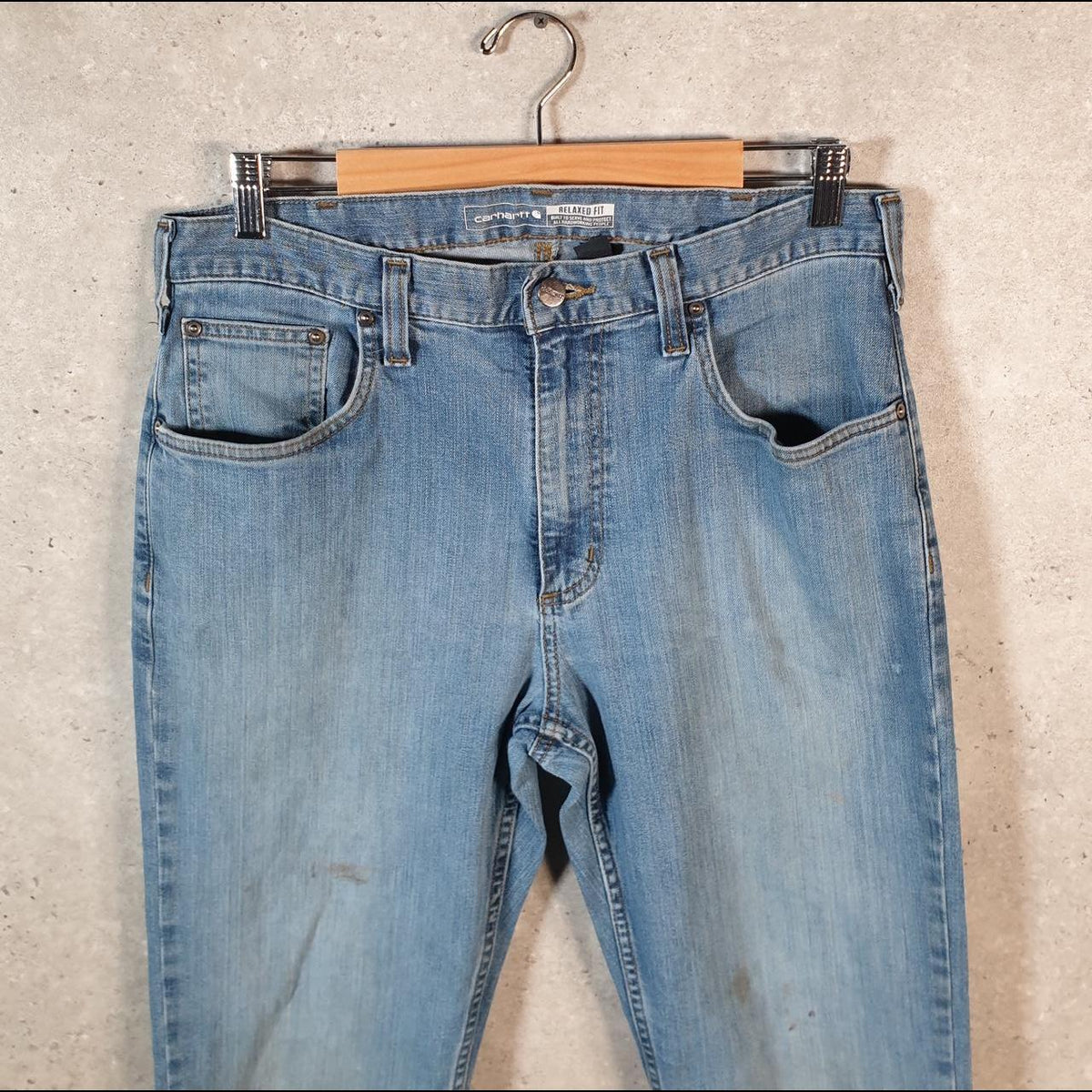 Vintage Carhartt Workwear Carpenter Jeans Mens W34 L32 Blue Denim Relaxed Fit USA