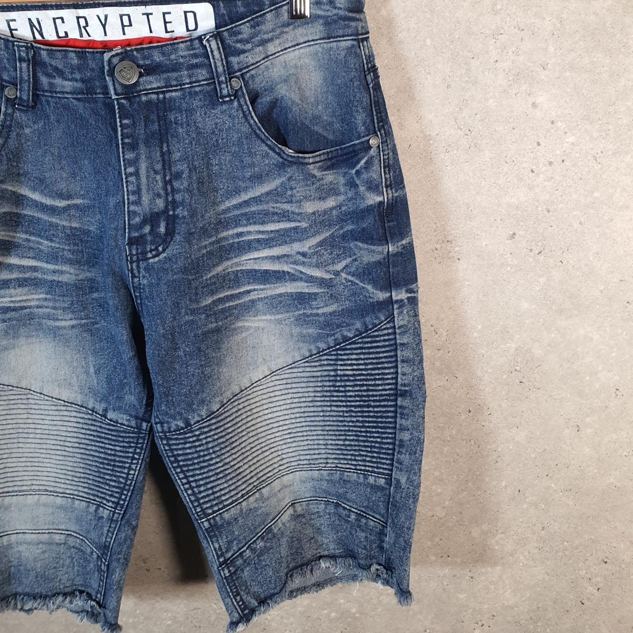 Vintage Encrypted Y2K Hip Hop Jorts Shorts Mens W34 Blue Denim USA A4676