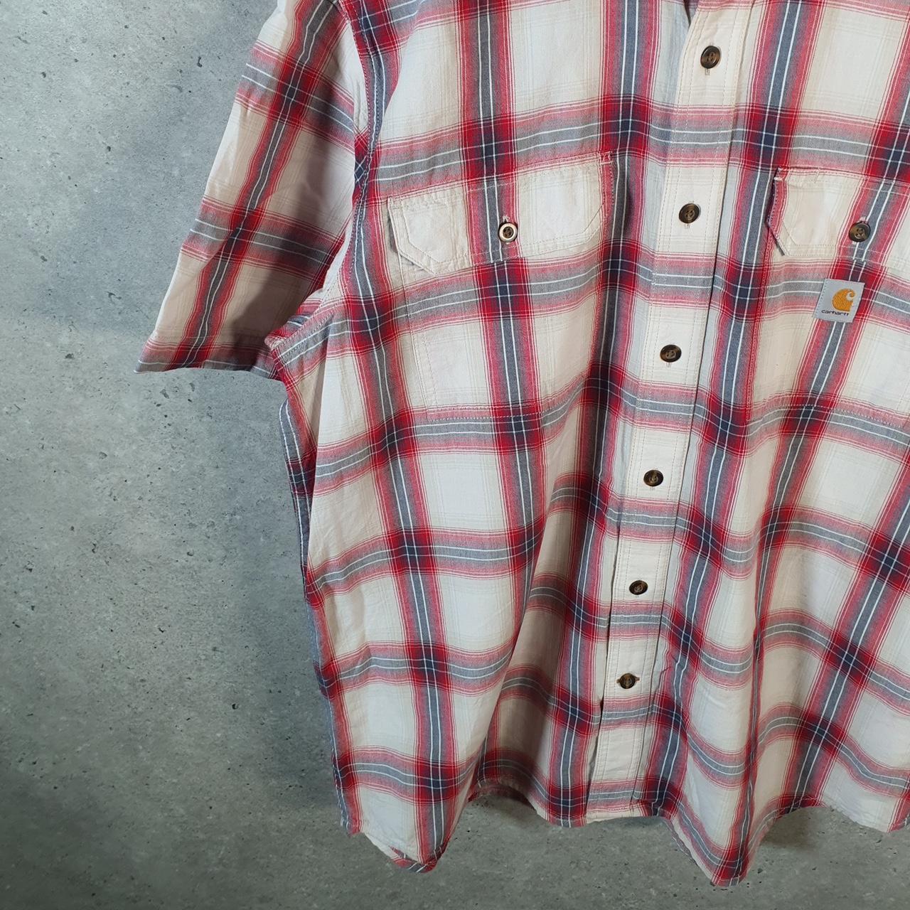 Vintage Carhartt Shirt Button Down Mens Large Red Checkered Short Sleeve Utility Loose