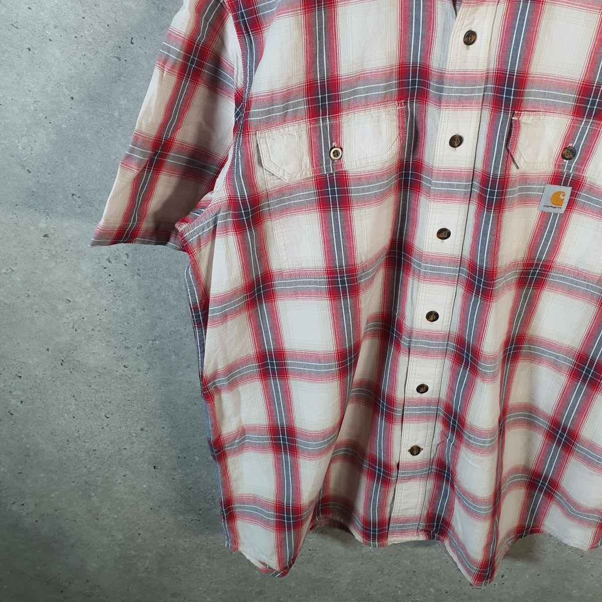 Vintage Carhartt Shirt Button Down Mens Large Red Checkered Short Sleeve Utility Loose