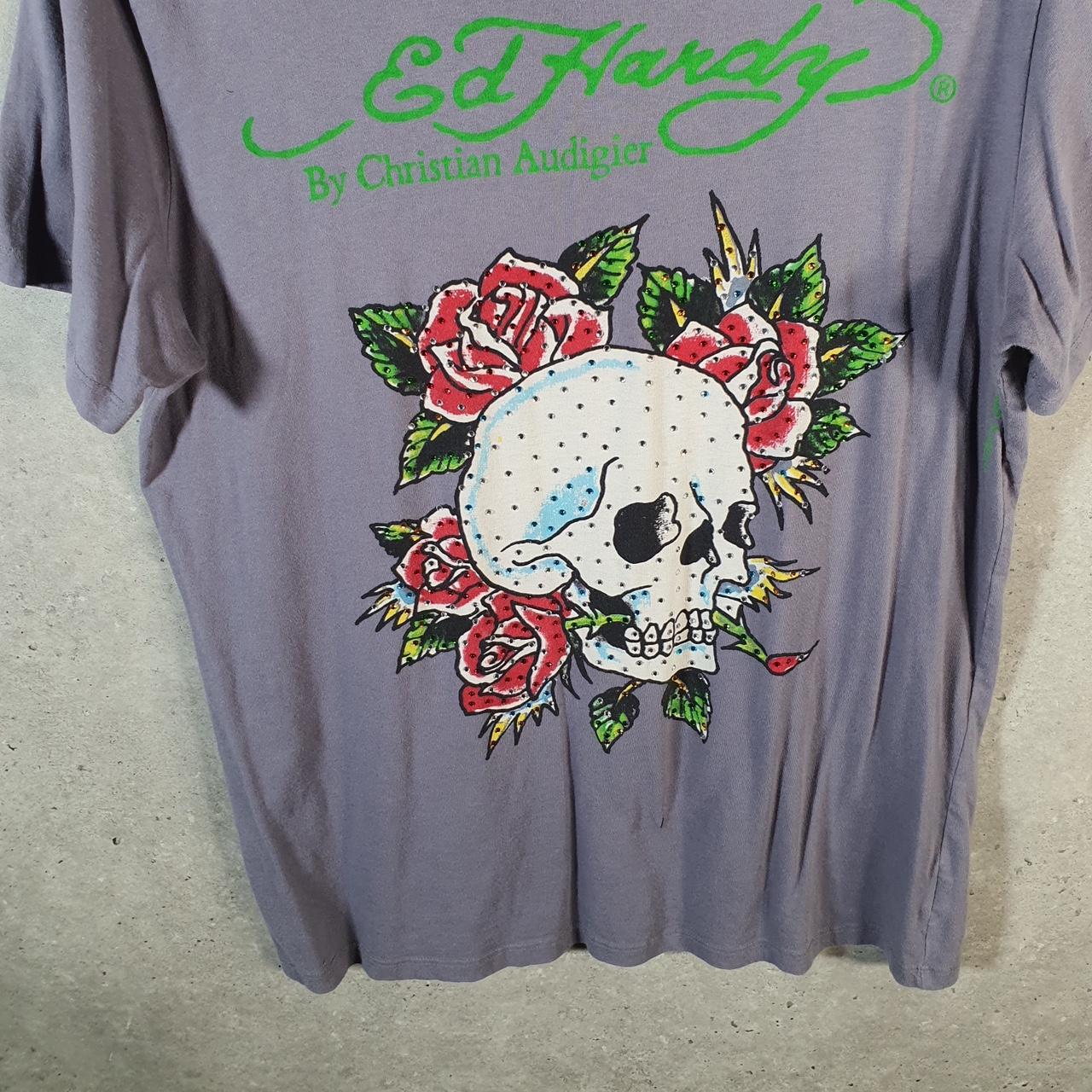Vintage Ed Hardy T Shirt Men’s Large Purple Christian Audigier Love Heart Graphic Skull Y2K Big Fish Vintage