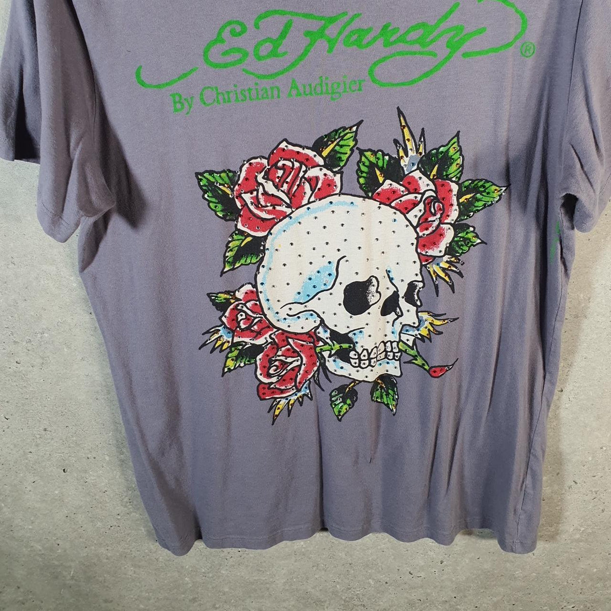 Vintage Ed Hardy T Shirt Men’s Large Purple Christian Audigier Love Heart Graphic Skull Y2K Big Fish Vintage