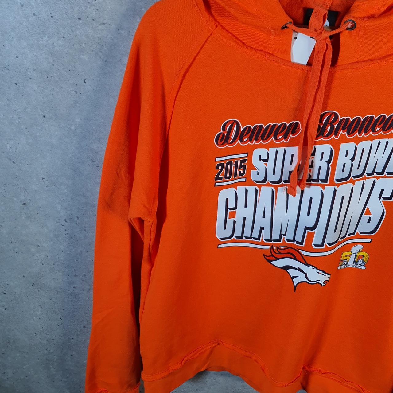 Vintage NFL 2015 Denver Broncos Hoodie Womens Large Orange Pullover USA Pro Sport