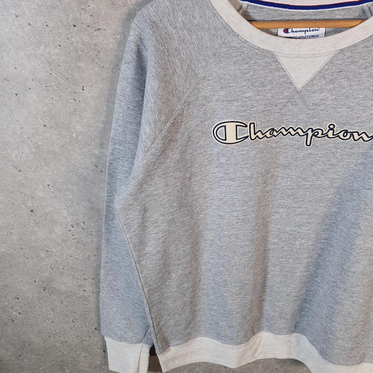 Vintage Champion Sweatshirt Womens Large Grey USA Pullover Spellout Logo