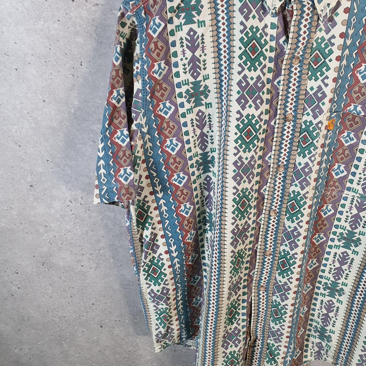 Vintage Carhartt Aztec Shirt Button Down Mens XL  Striped Short Sleeve Utility Relaxed Fit