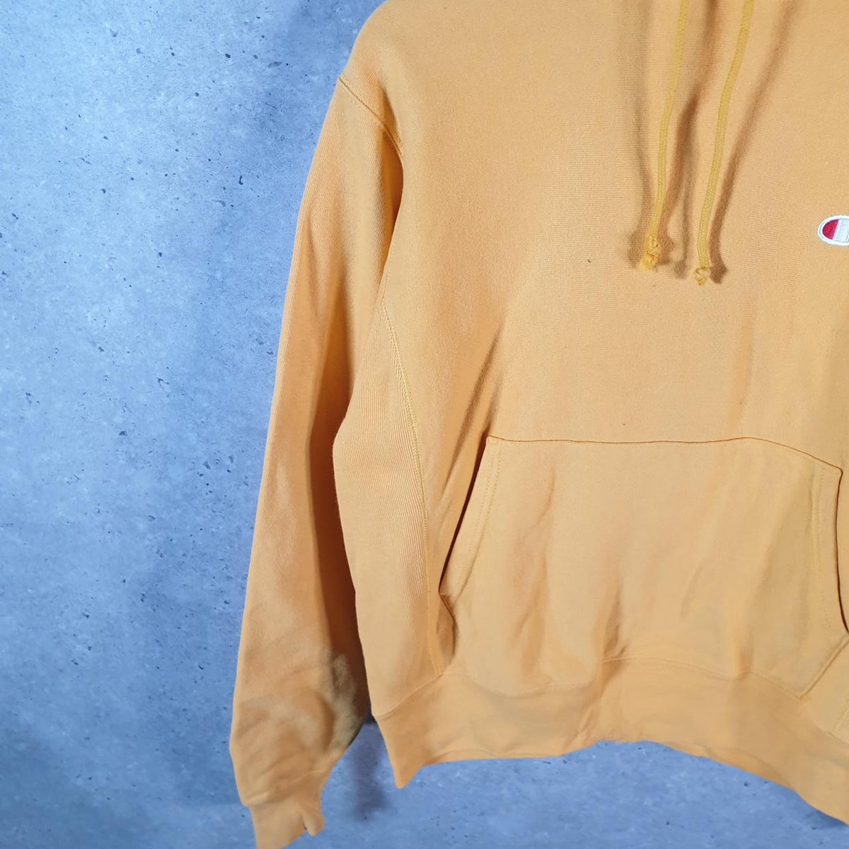 Vintage Champion Reverse Weave Hoodie Men’s Small Yellow Pullover Spellout Logo