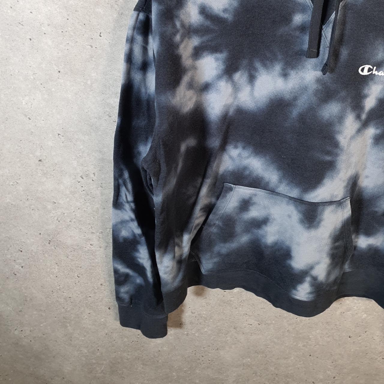 Vintage Champion Hoodie Womens Large Grey Tie Dye USA Pullover Spellout Logo