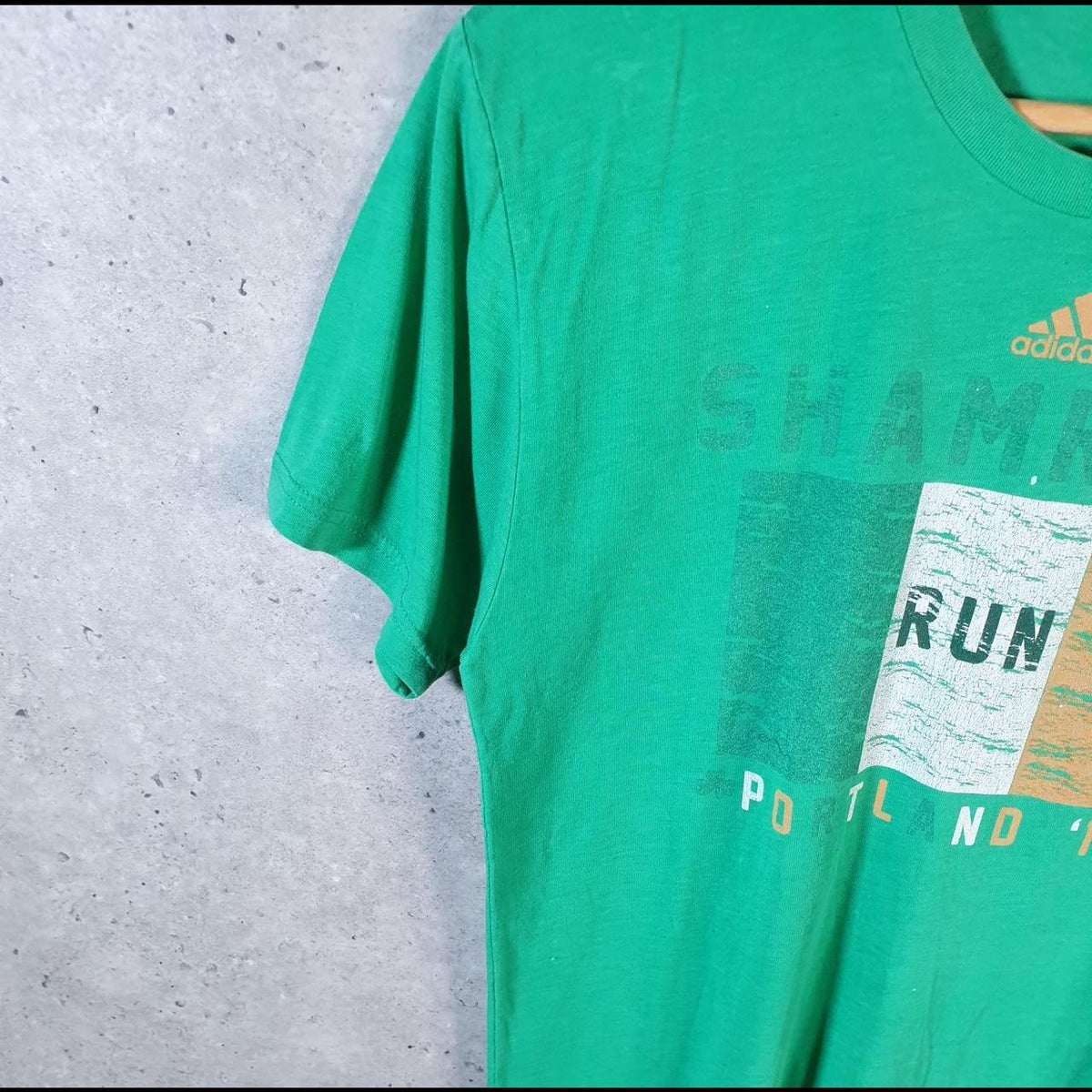 Vintage Adidas Shamrock Run Portland T Shirt Men’s Small Green Three Stripes Logo Athletic