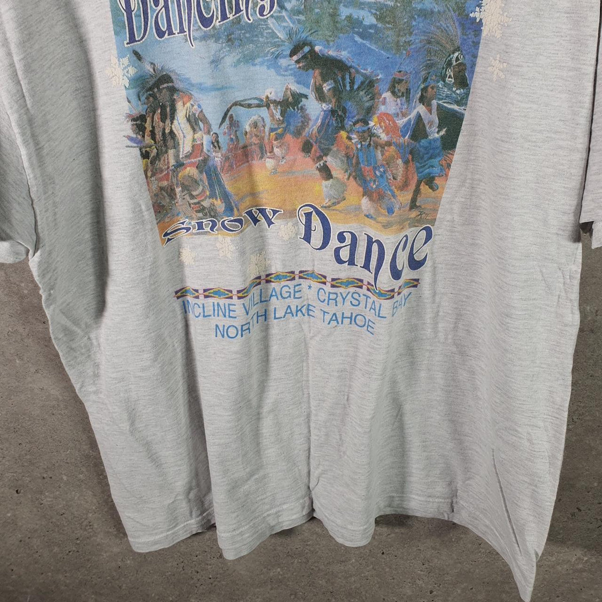 Vintage Hanes Beefy Lake Tahoe Snow Dance 90s USA Single Stitch T Shirt Men’s XL Grey Big Fish Vintage
