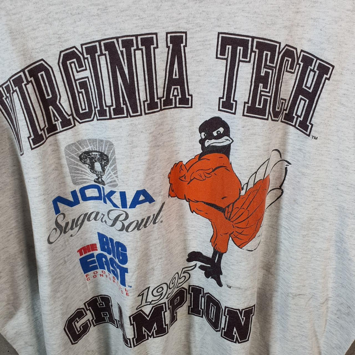 Vintage Virginia Tech 1995 Big East USA Single Stitch T Shirt Men’s Medium Grey C9523