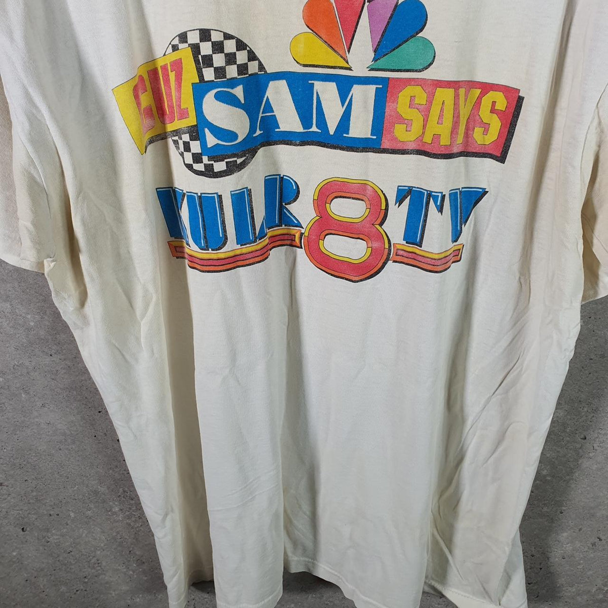Vintage AllSport USA Sam Says 90s Single Stitch T Shirt Men’s XL White Big Fish Vintage
