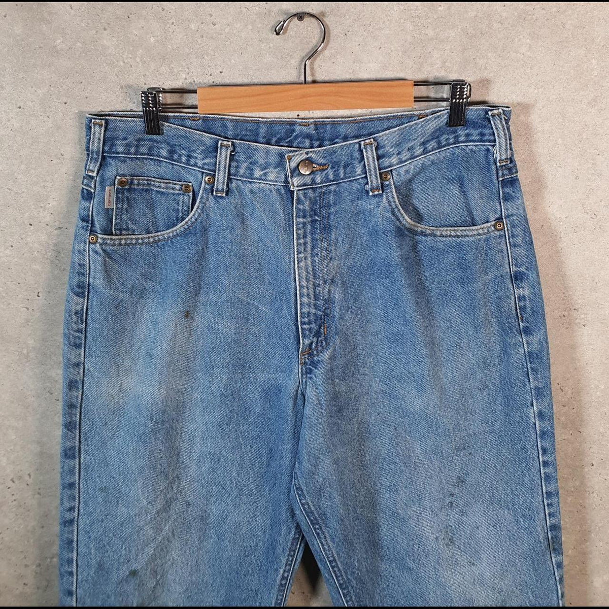 Vintage Carhartt Workwear Carpenter Jeans Mens W36 L32 Blue Denim Relaxed Fit USA
