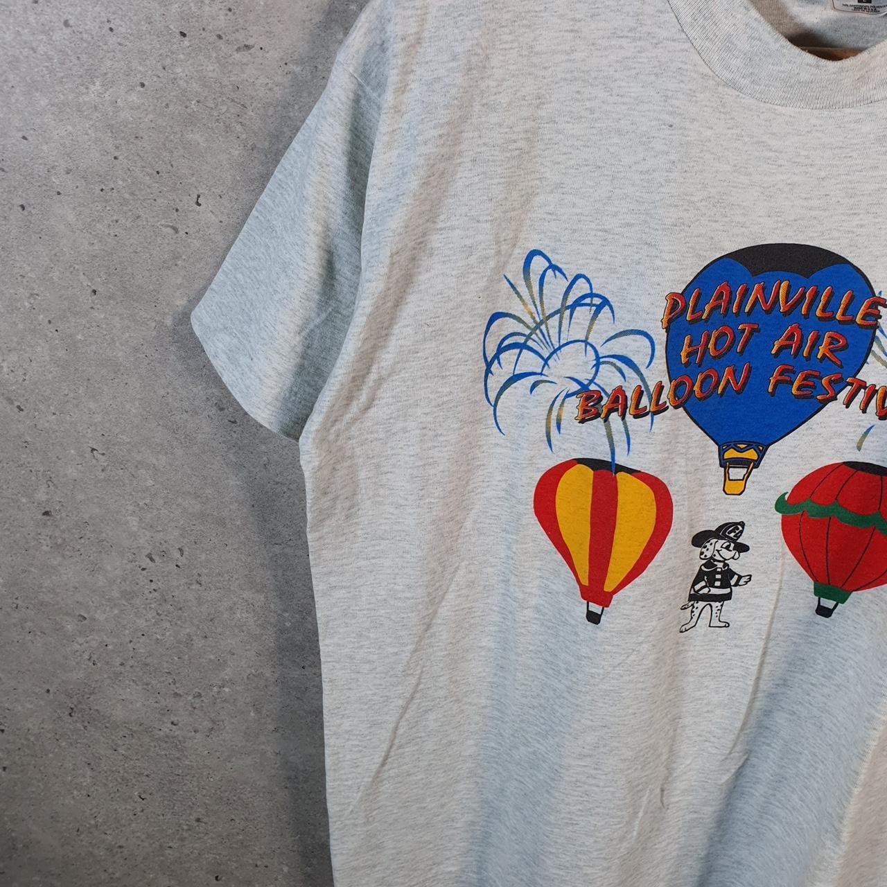 Vintage Fruit of the Loom Plaiville Hot Air Balloon 90s USA Single Stitch T Shirt Men’s Large Grey