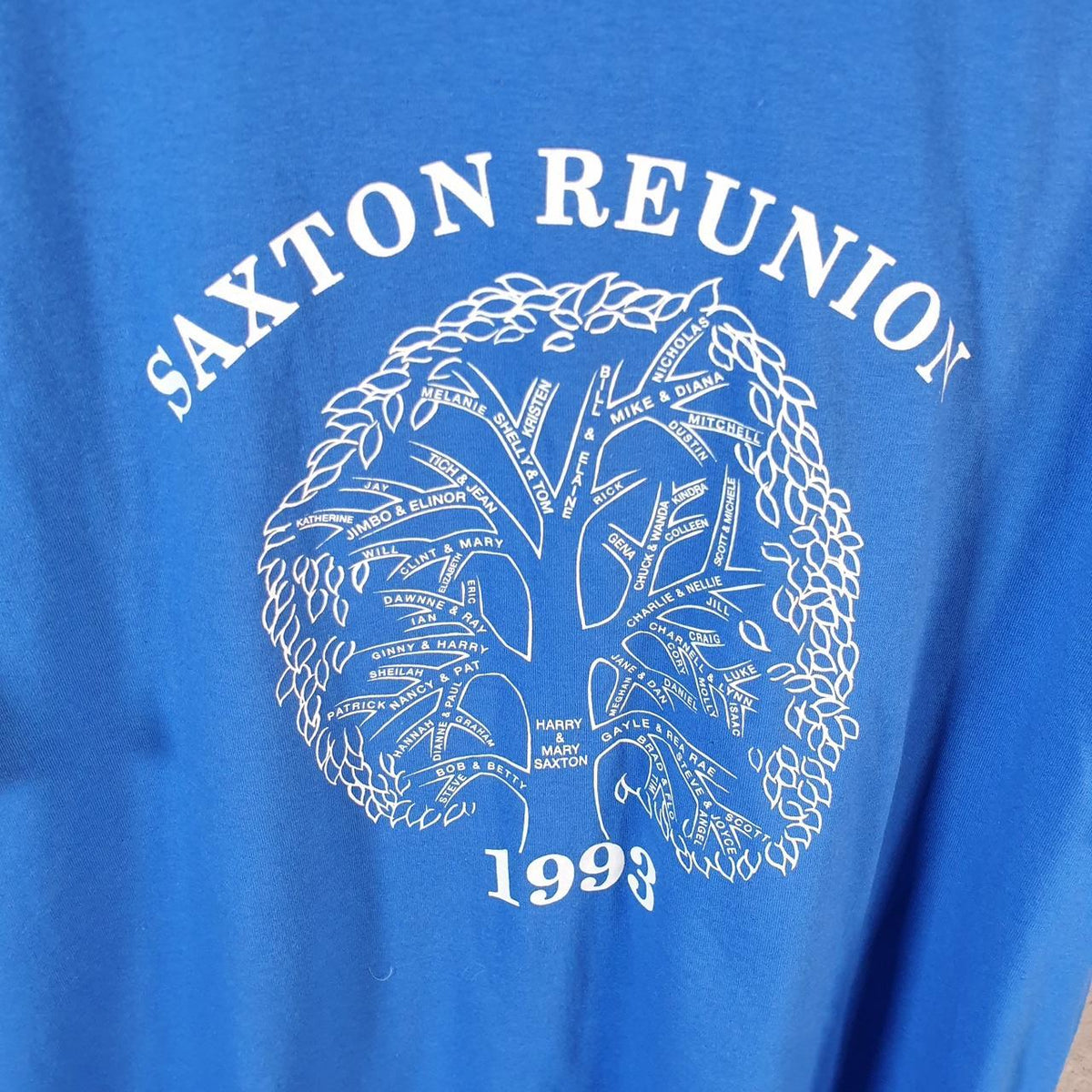 Vintage Hanes Saxon Reunion 1993 USA Single Stitch T Shirt Men’s XL Blue C8739