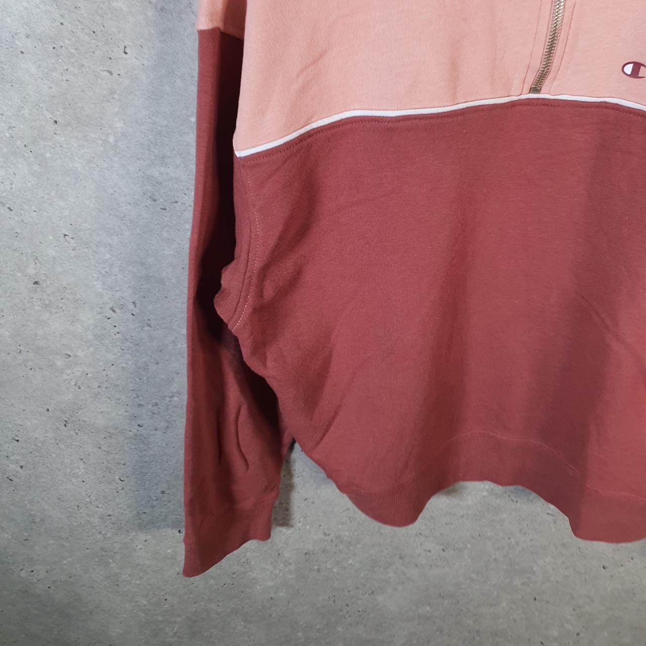 Vintage Champion 1/4 Zip Sweatshirt Womens M Pink USA Pullover Spellout Logo