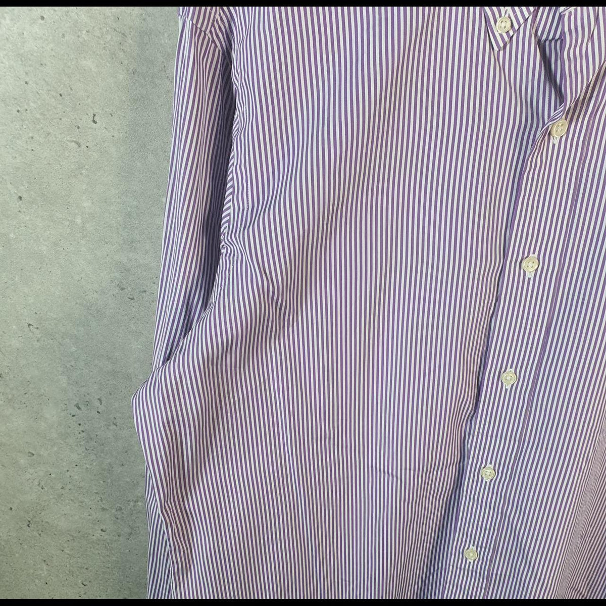 Vintage Ralph Lauren Button Down Shirt Men’s XL Purple Striped Custom Fit Cotton Pony