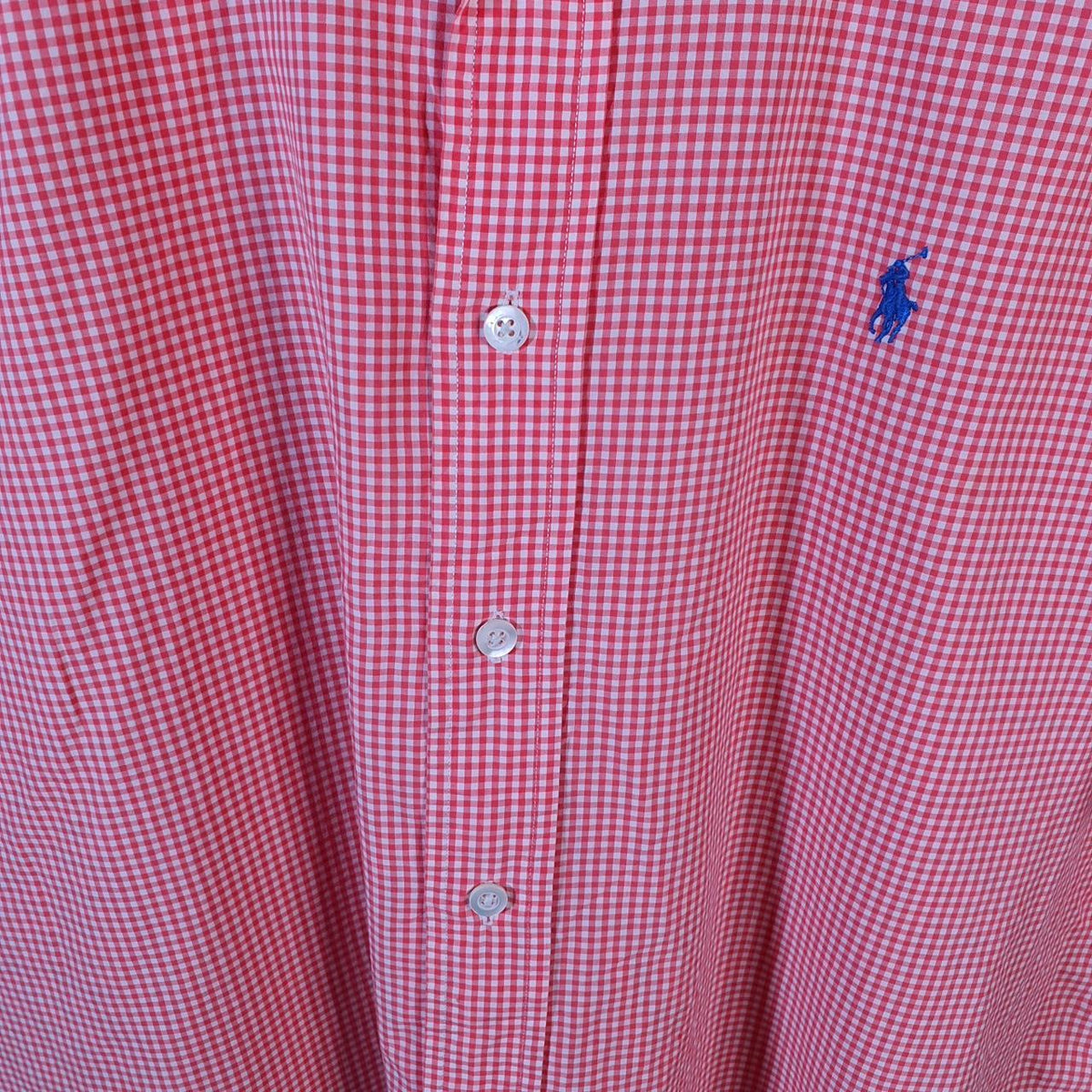 Vintage Ralph Lauren Button Down Shirt Men’s Large Pink Checkered Classic Fit Cotton Pony Big Fish Vintage
