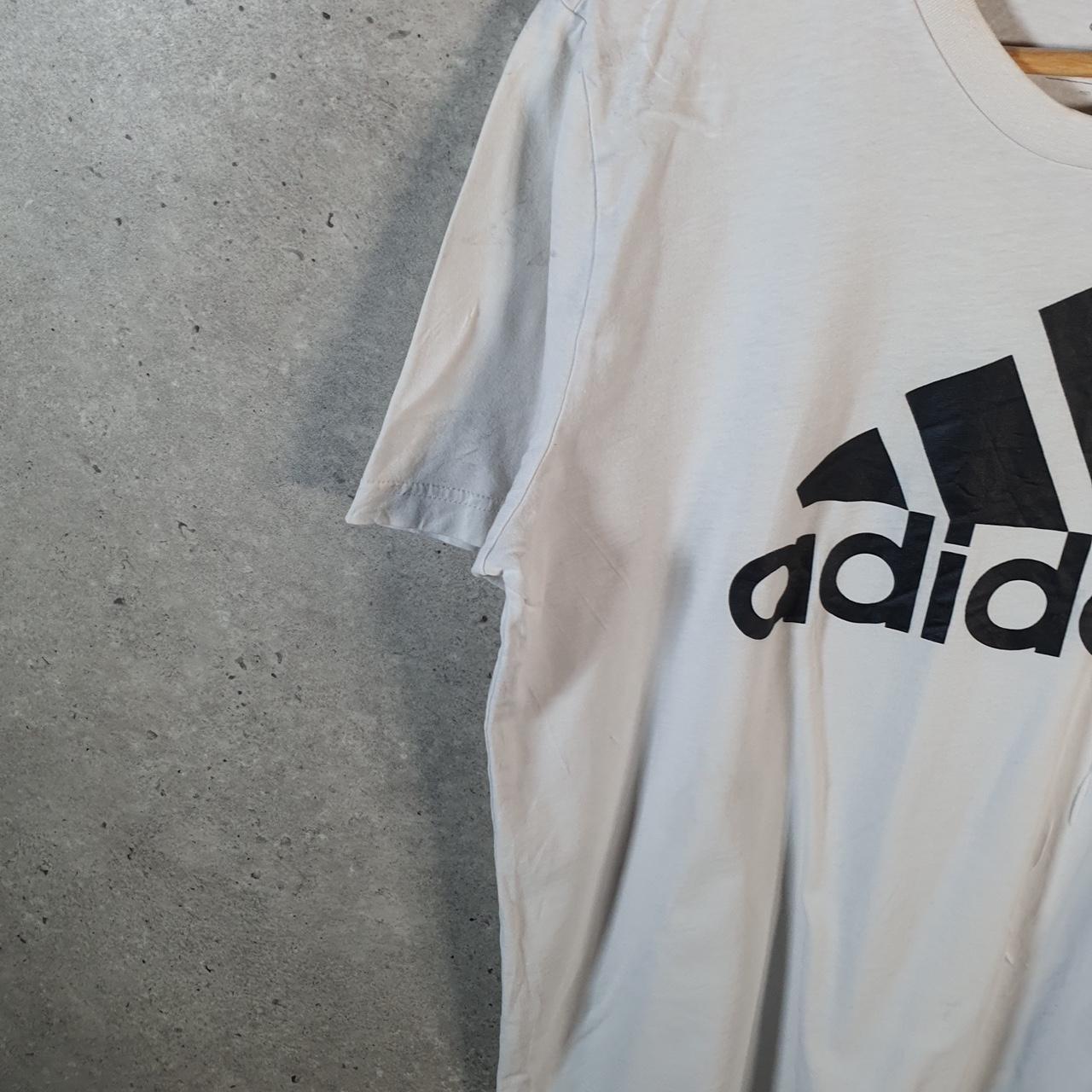 Vintage Adidas Spellout Tee T Shirt Mens Medium White Three Stripes Logo Athletic