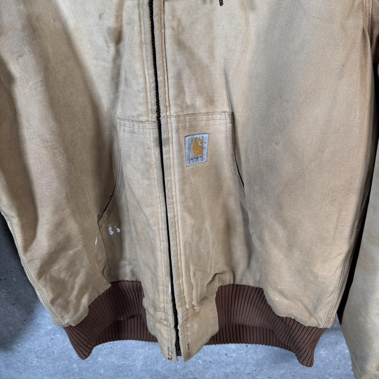 Vintage Carhartt Active Hooded Jacket Men’s L Tan Brown Thrashed Workwear Canvas USA