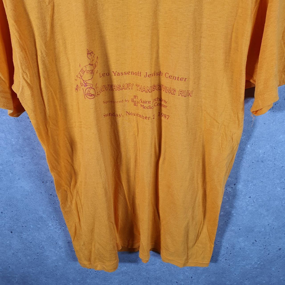 Vintage Stedman Leo Yassenoff 1987 USA Single Stitch T Shirt Men’s XL Orange Big Fish Vintage