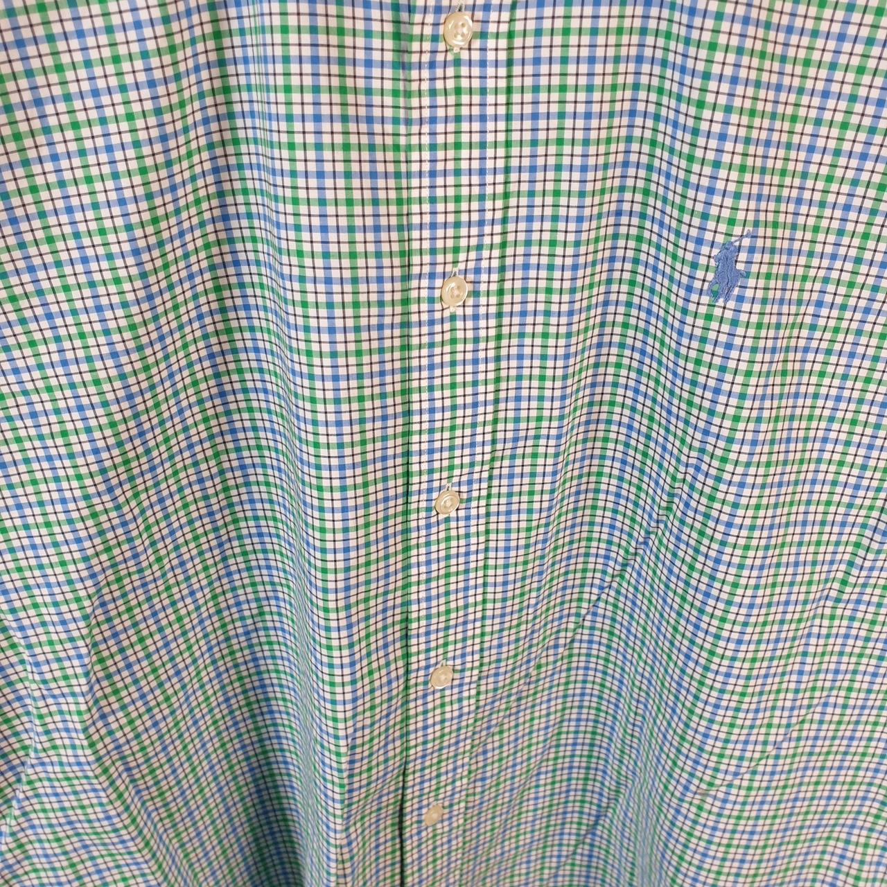 Vintage Ralph Lauren Button Down Shirt Men’s Large Green Checkered Stretch Fit Pony Cotton Big Fish Vintage