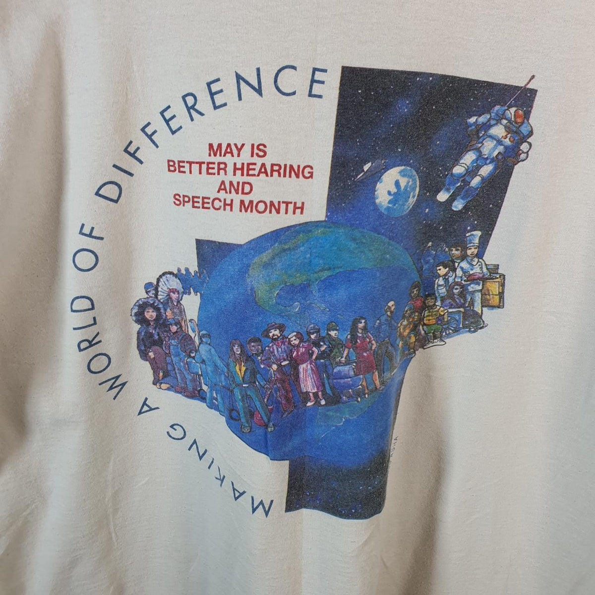 Vintage AllSport USA Hearing and Speech Month Graphic Single Stitch T Shirt Men’s XL White Big Fish Vintage