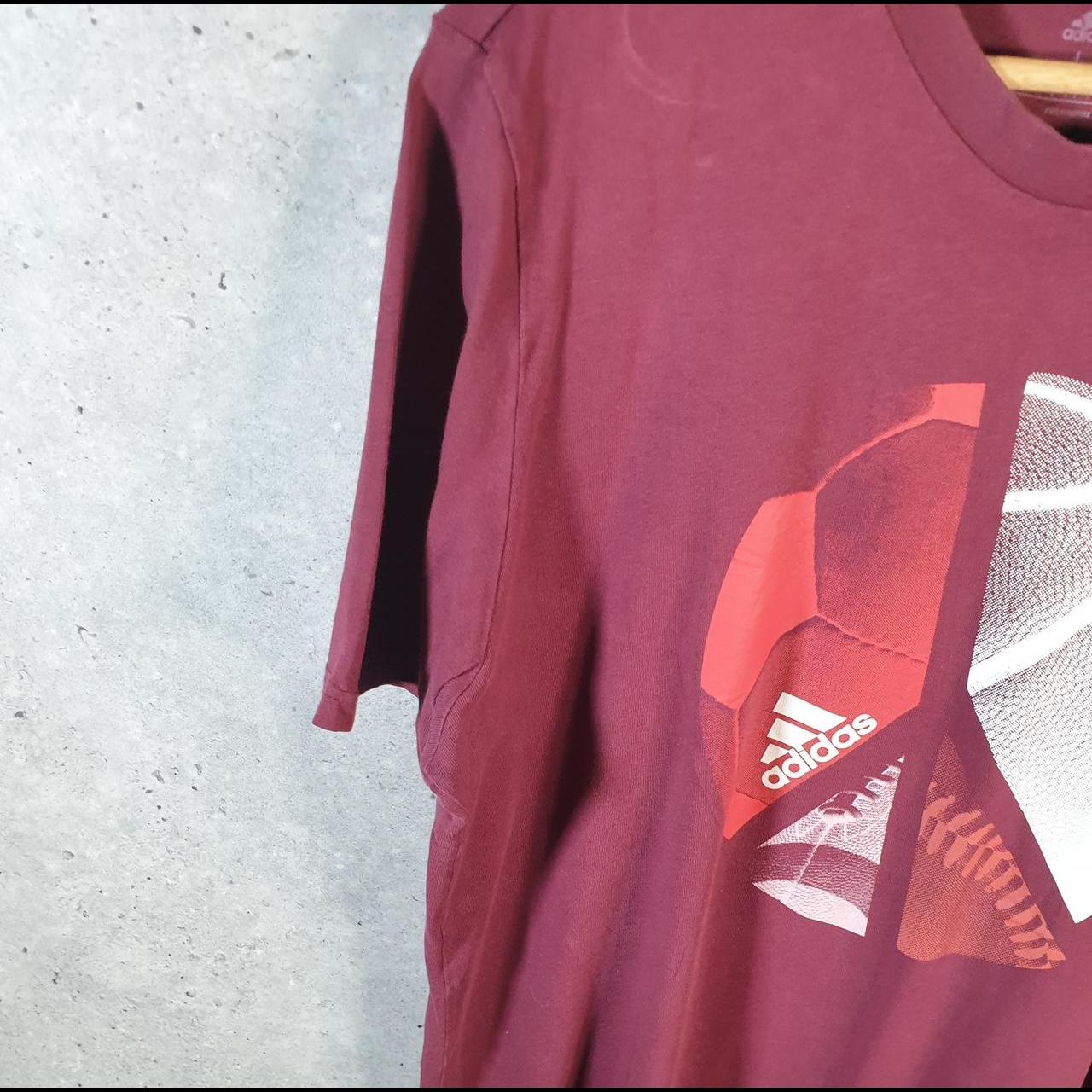 Vintage Adidas Soccer T Shirt Men’s Large Burgundy Red Three Stripes Logo Athletic