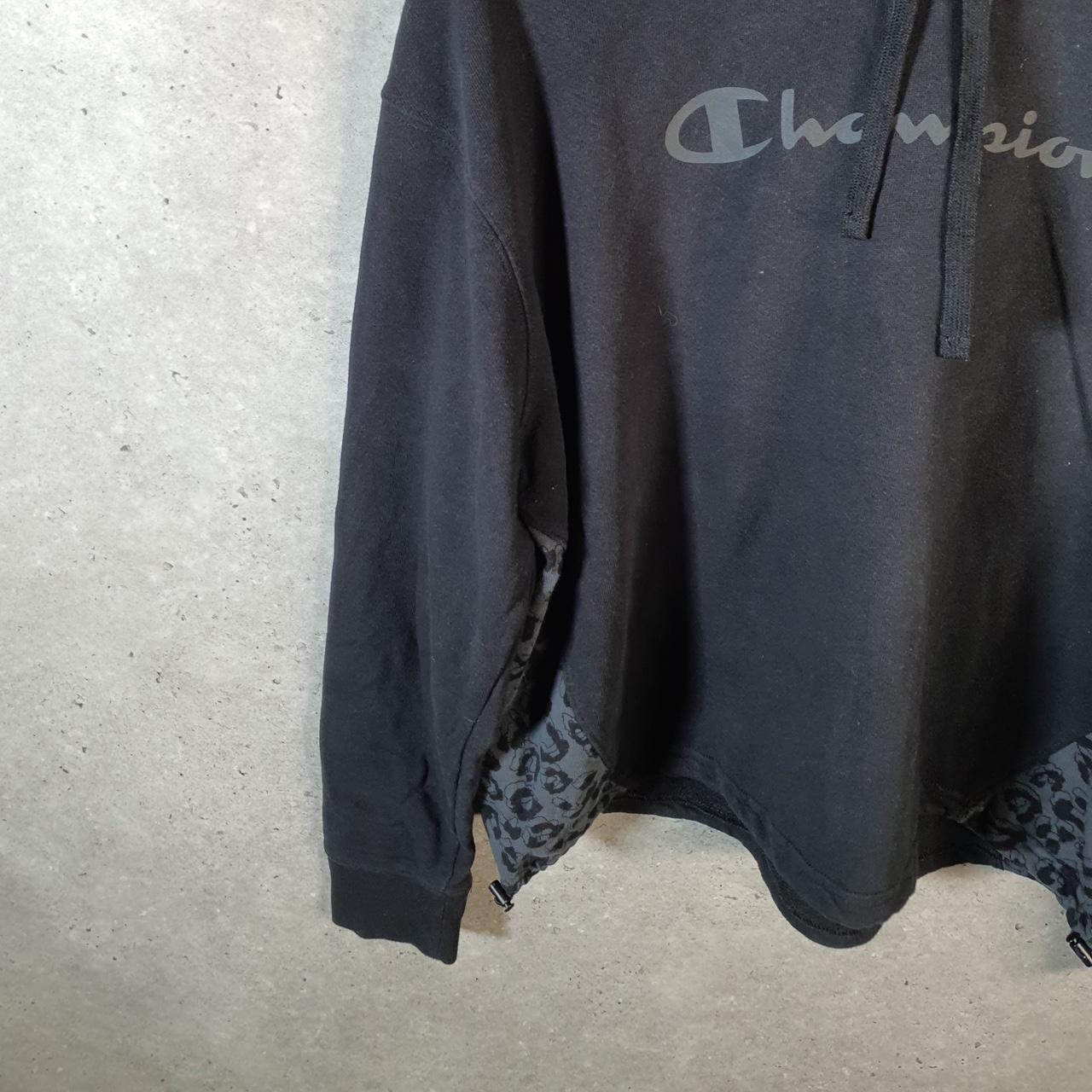 Vintage Champion Hoodie Womens Large Black USA Pullover Spellout Logo