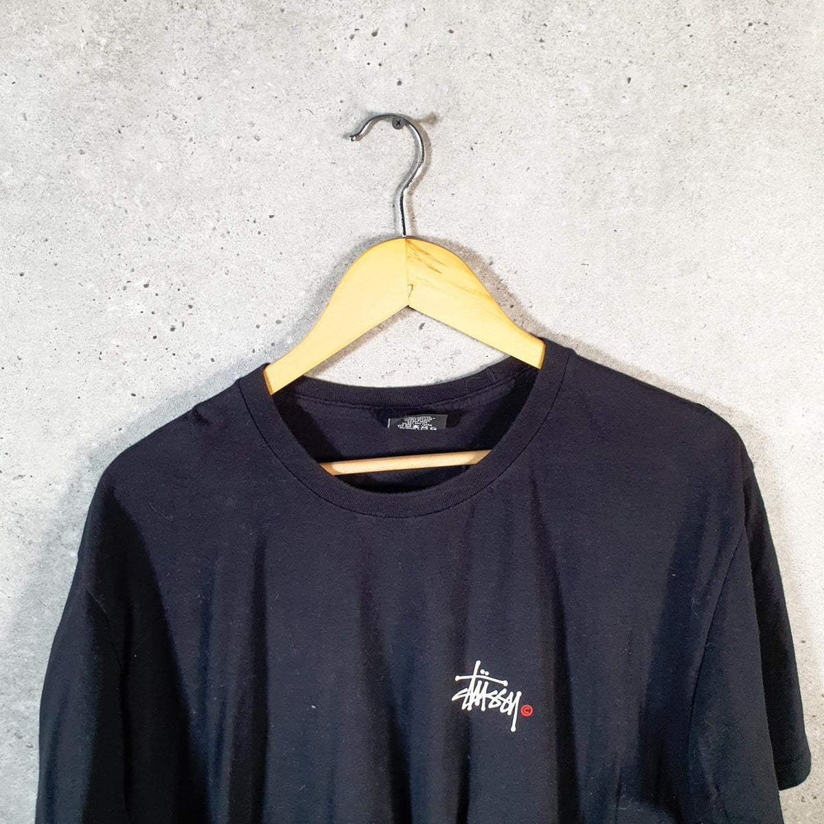 Vintage Stussy Spellout Printed Printed T Shirt Men’s Large Black Graphic Short Sleeve Big Fish Vintage