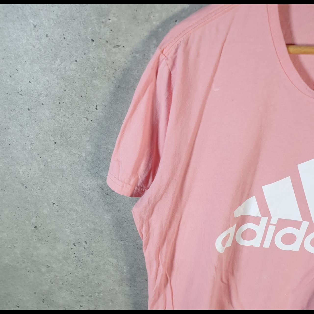 Vintage Adidas Spellout T Shirt Womens XL Pink Three Stripes Logo Athletic