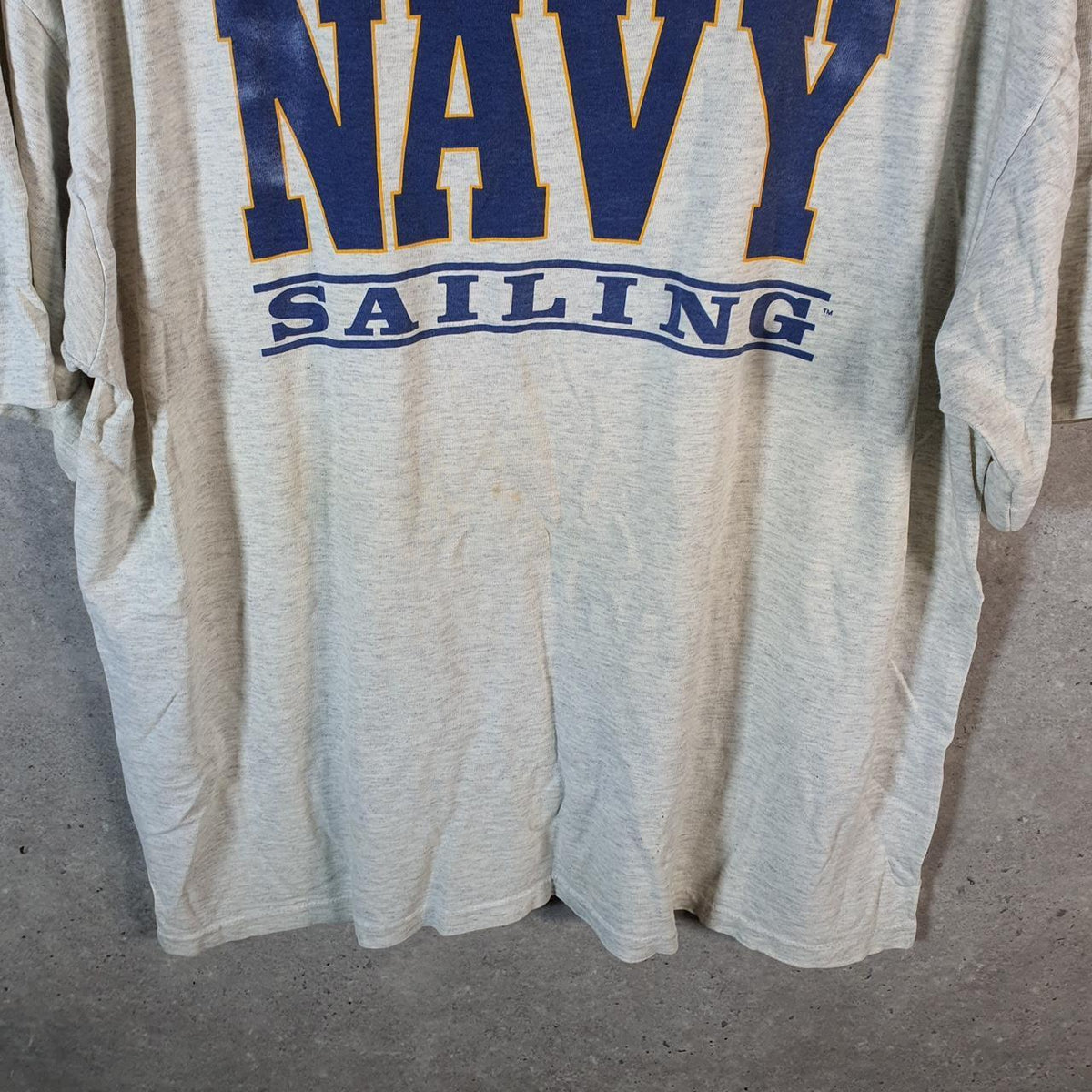 Vintage Alpz Navy Sailing Single Stitch USA 90s T Shirt Men’s XL Grey Graphic Big Fish Vintage