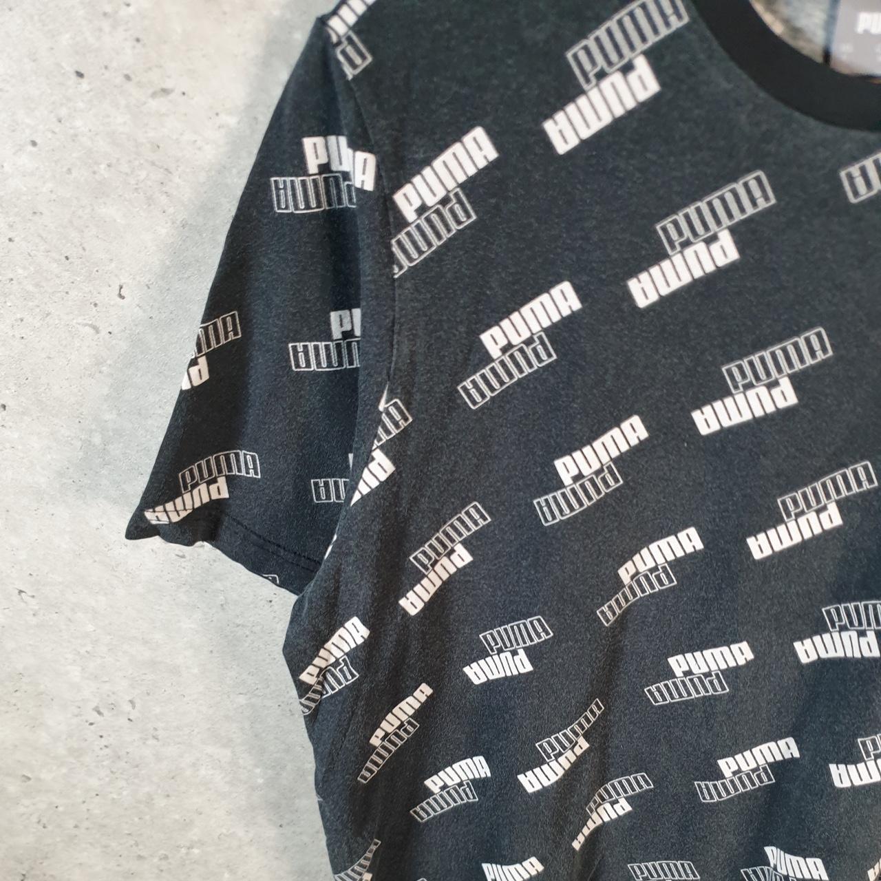 Vintage Puma All Over Print AOP T Shirt Mens Large Black Sports Logo Athletic