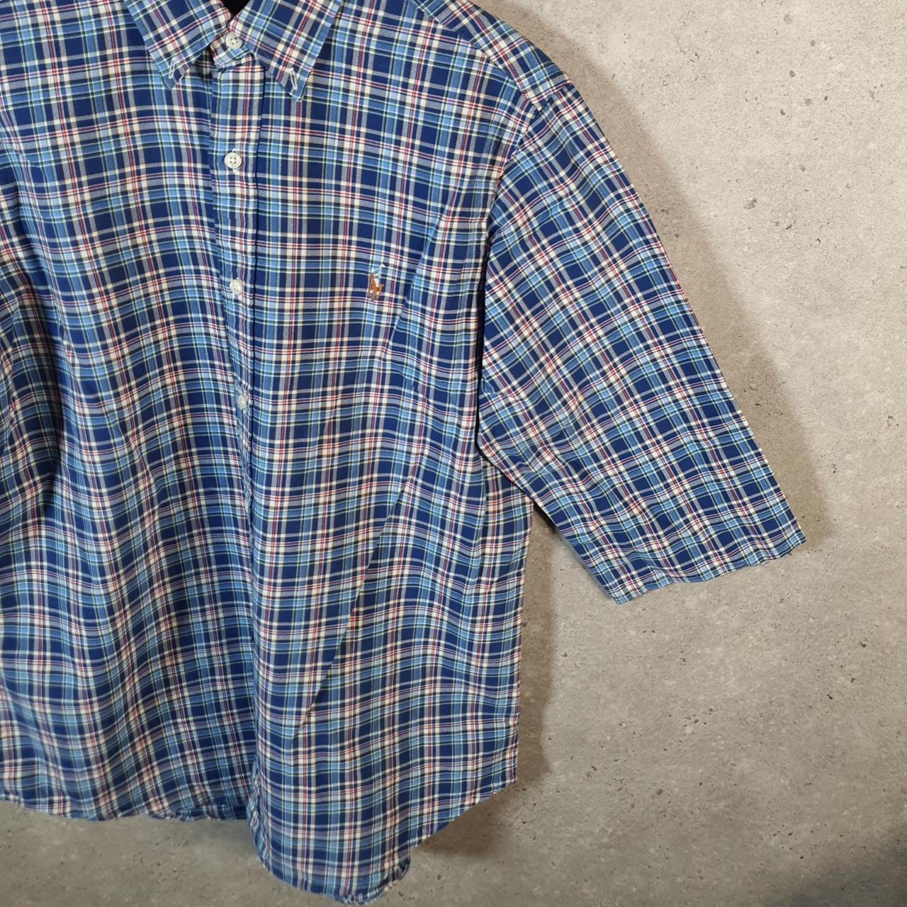 Vintage Ralph Lauren Button Down Shirt Men’s Large Blue Classic Fit Checkered Cotton Pony