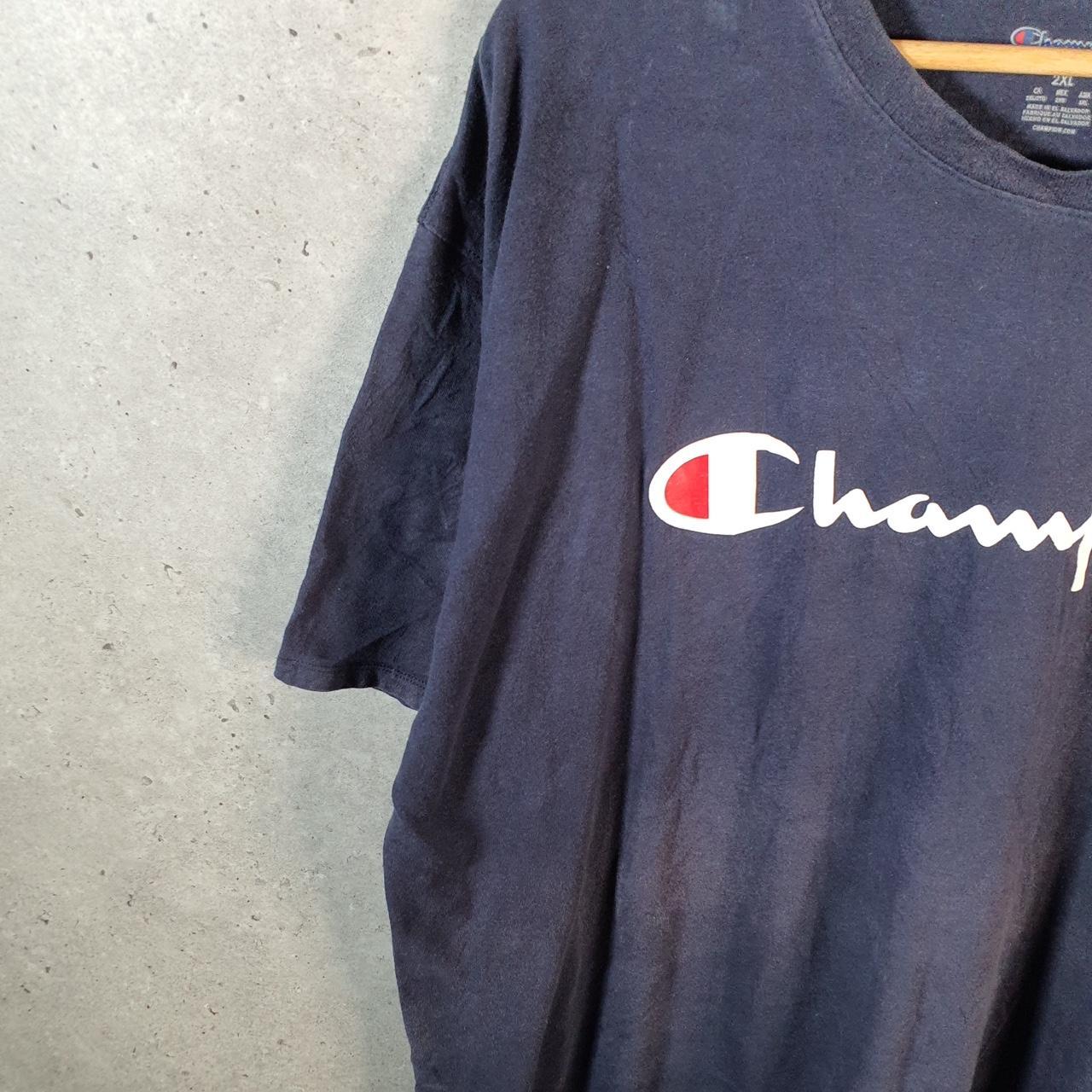 Vintage Champion Spellout Embroidered T Shirt Men’s 2XL Navy Blue Casual Blank Athletic