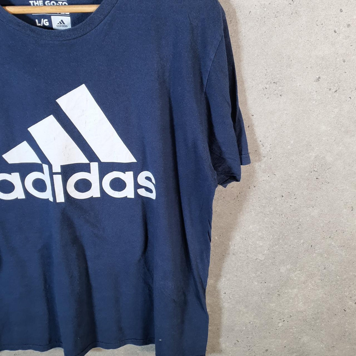 Vintage Adidas Go To Tee T Shirt Men’s Large Navy Blue Three Stripes Logo Athletic