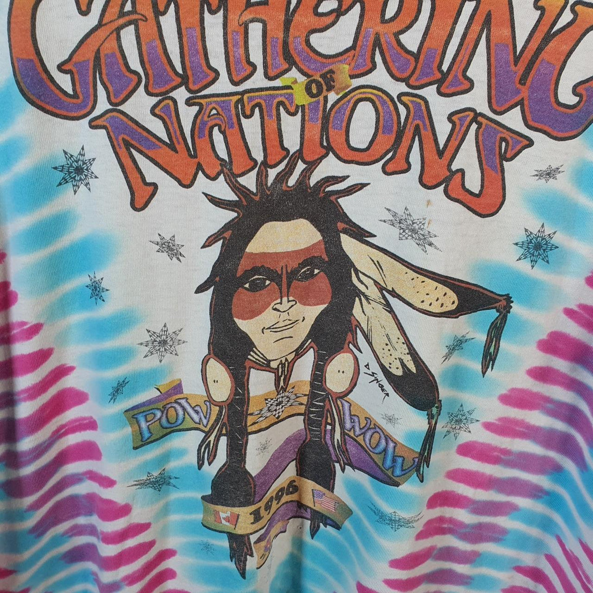 Vintage Fruit of the Loom Gathering Of Nations 1996 USA Single Stitch T Shirt Men’s XL White Big Fish Vintage
