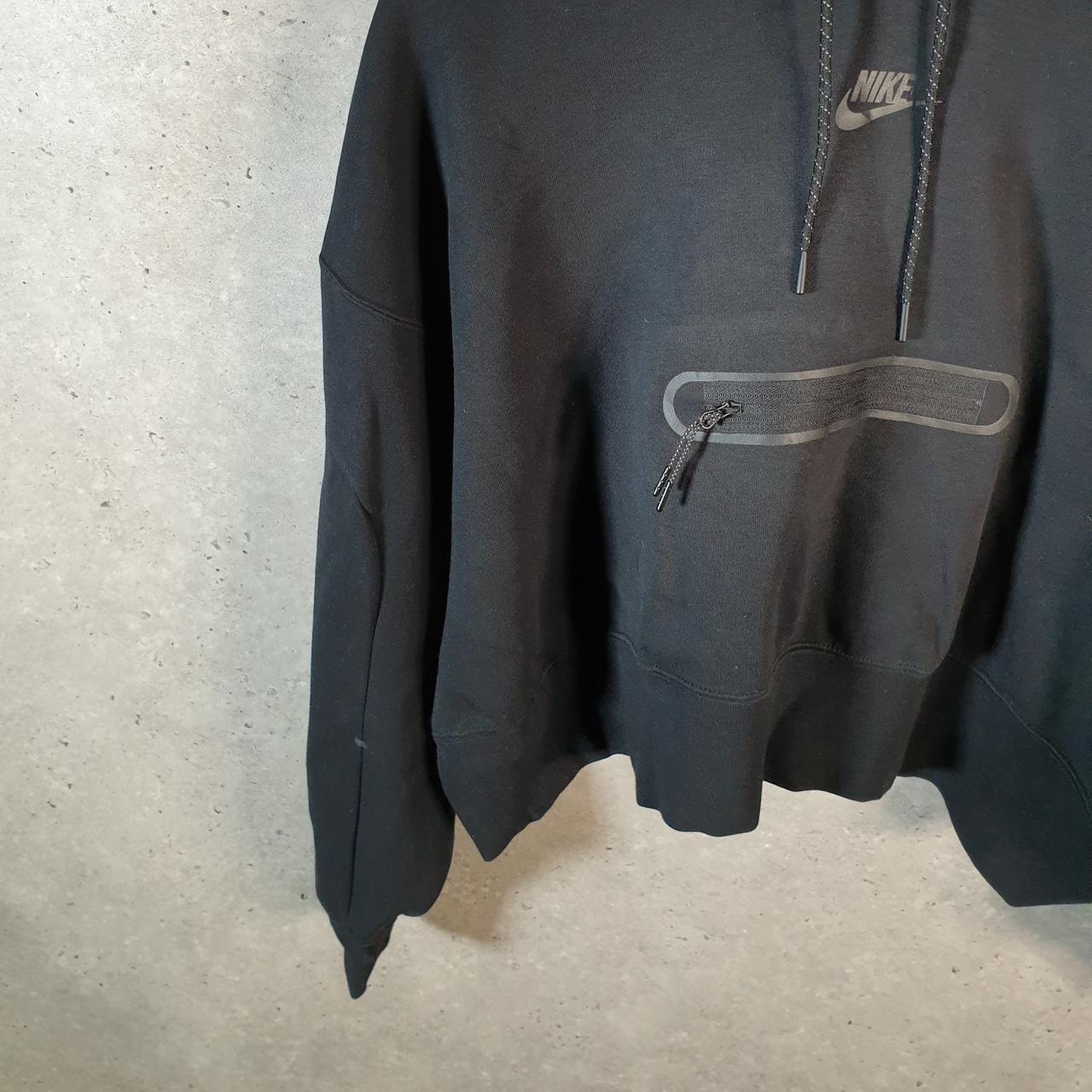 Vintage Nike Tech Cropped Zip Pocket Hoodie Womens Small Black Swoosh Y2K Pullover