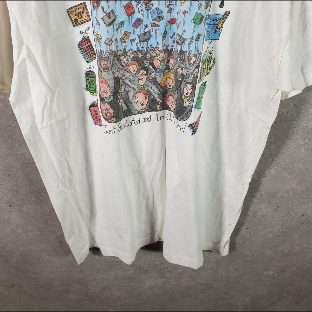 Vintage Peacock See Ya Graduated 90s Single Stitch T Shirt Men’s XL White