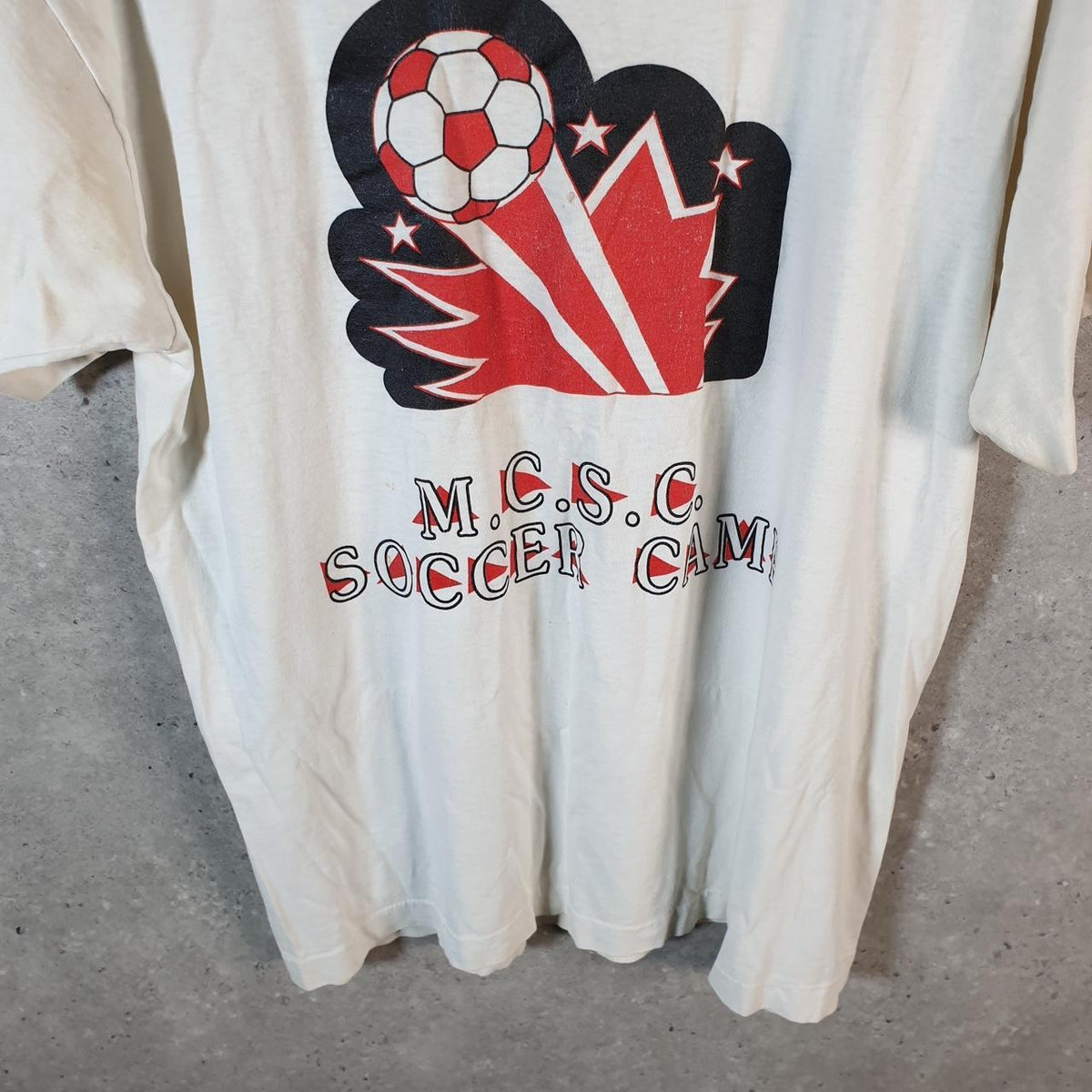 Vintage Screen Stars Best M.C.S.C Soccer Camp USA Single Stitch T Shirt Men’s XL White Big Fish Vintage
