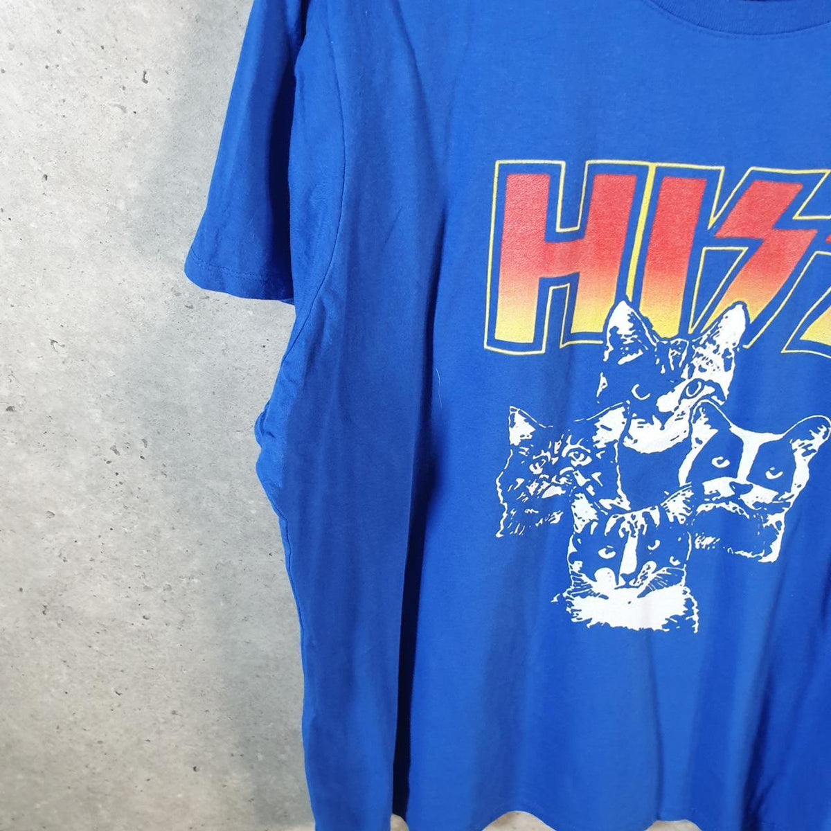 Vintage Hiss Cats Graphic T Shirt Men’s Large Blue Casual Sports Logo Athletic