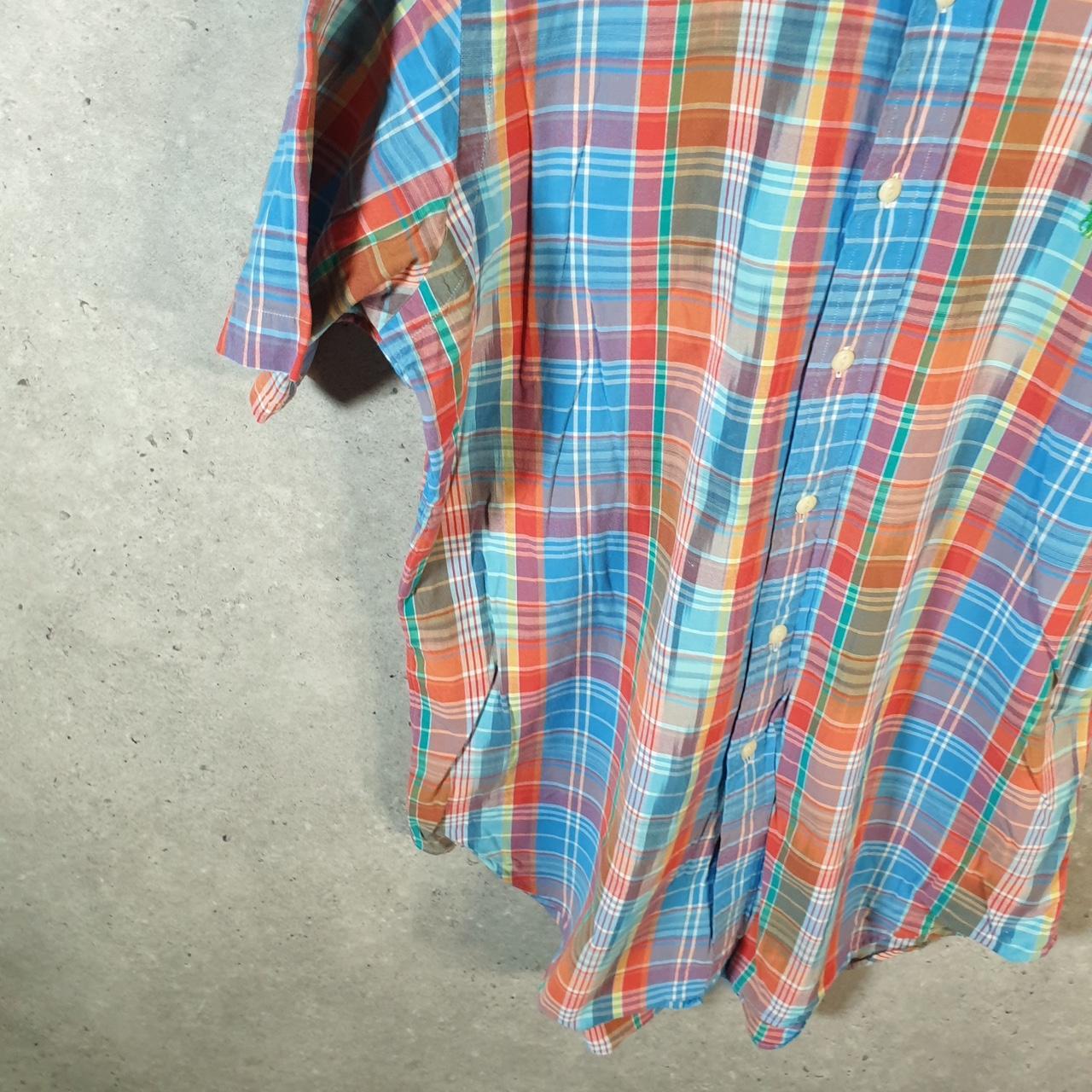 Vintage Ralph Lauren Button Down Shirt Men’s Medium Blue Checkered Classic Fit Cotton Pony