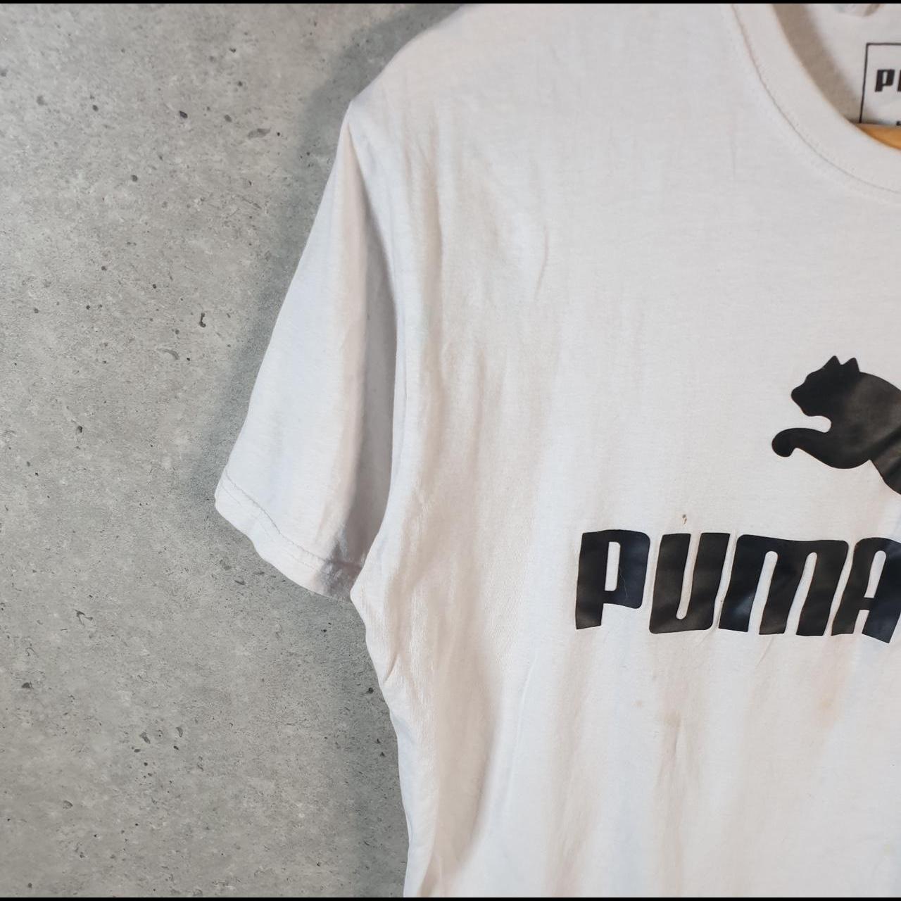 Vintage Puma Spellout T Shirt Mens Large Slim White sports Logo Athletic