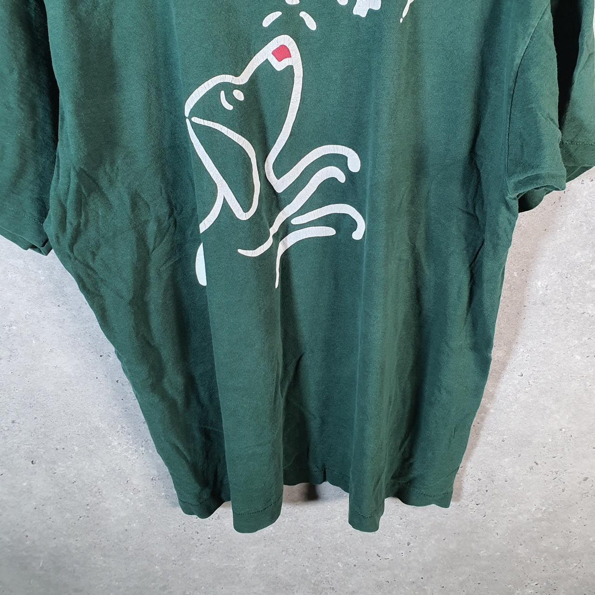 Vintage Fruit of the Loom Dog Montreal Uni 90s USA Single Stitch T Shirt Men’s XL Green Big Fish Vintage