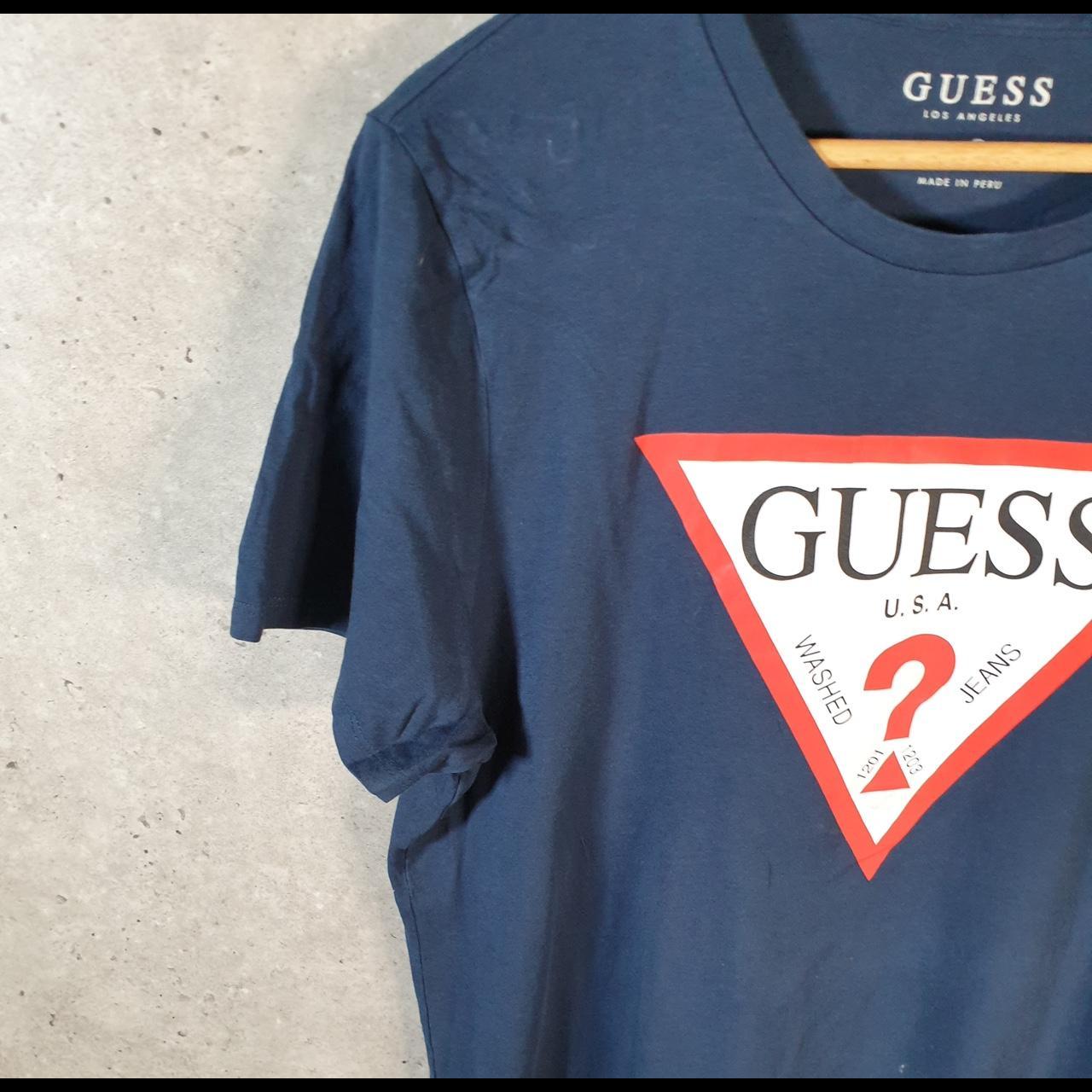 Vintage Guess Spellout Graphic T Shirt Men’s Large Navy Blue Casual Sports Logo Athletic