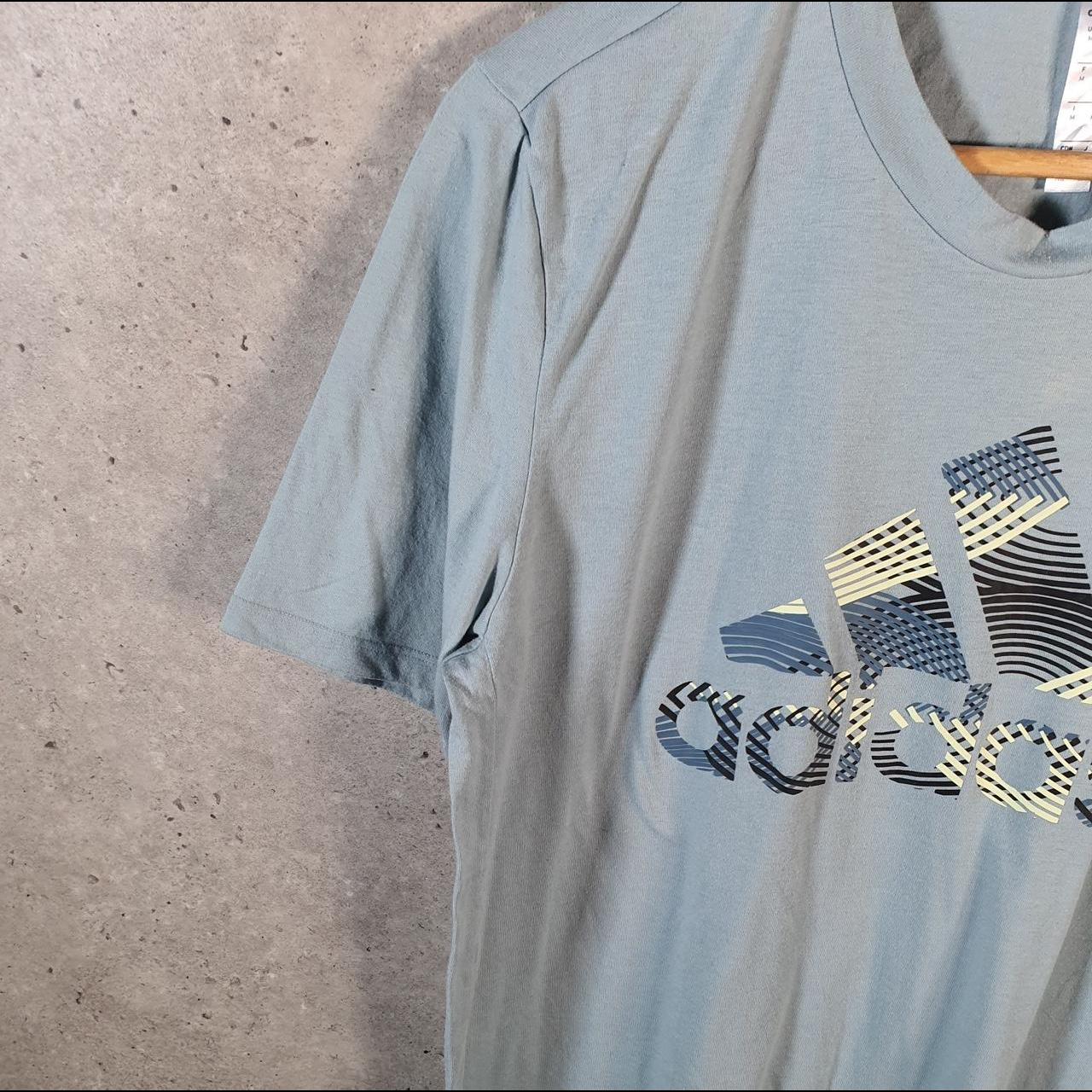 Vintage Adidas Spellout T Shirt Men’s Medium Blue Three Stripes Logo Athletic