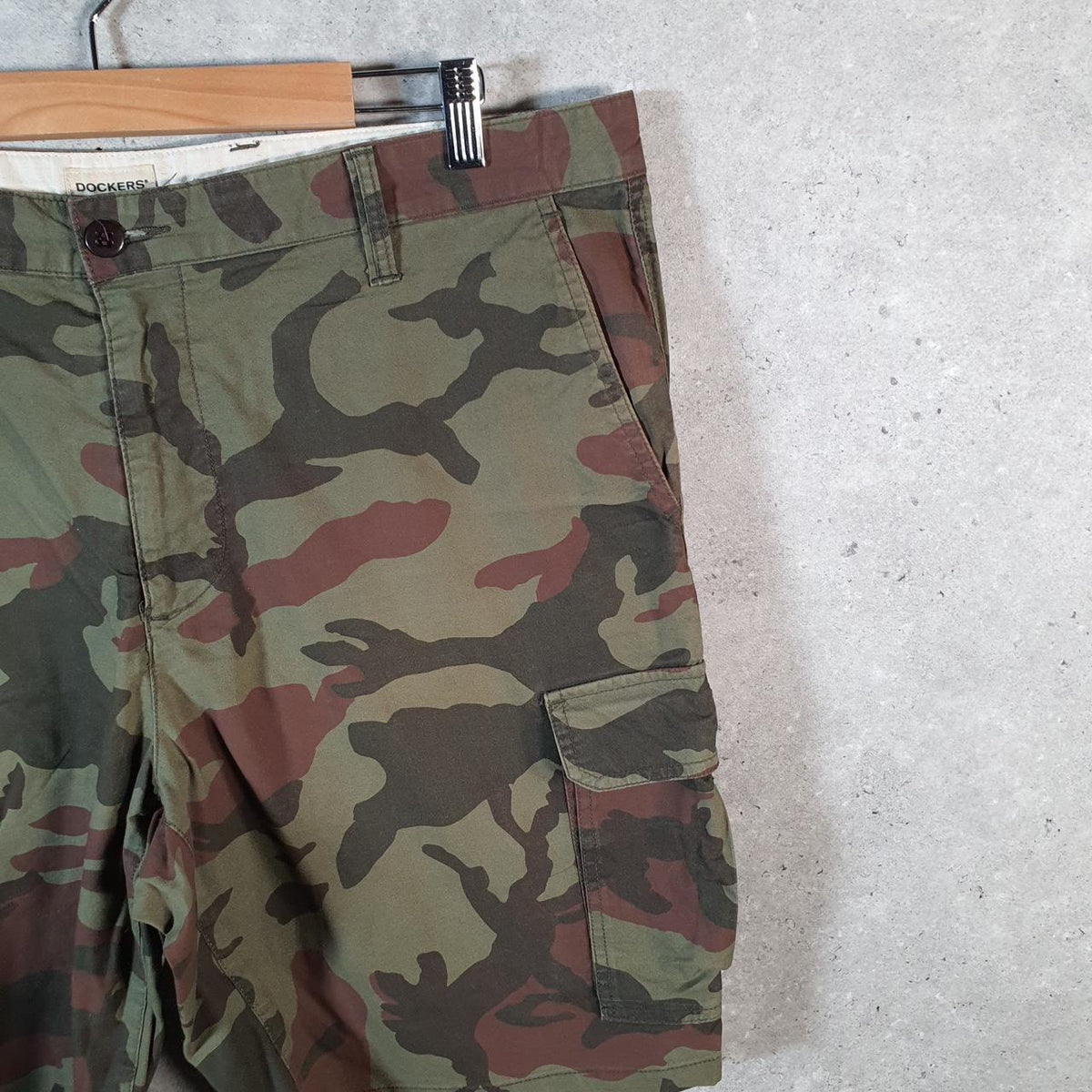 Vintage Dockers Chino Shorts Jorts Cargo Men’s W38 Camouflage Green Brown Baggy Cotton A4413