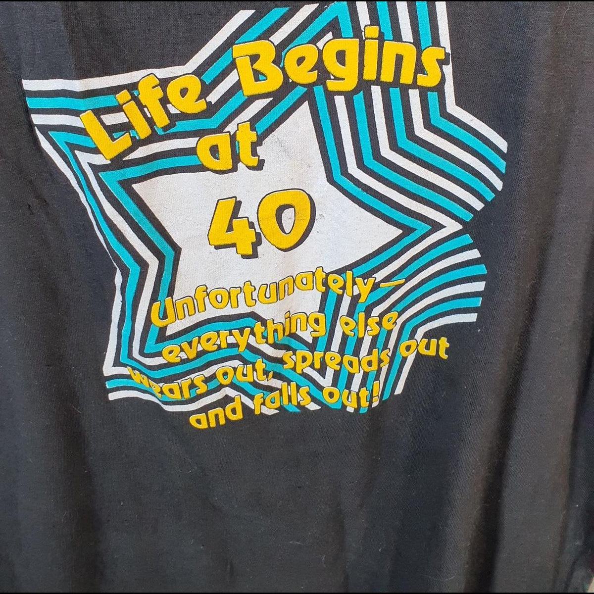 Vintage CCI Life Begins at 40 90s USA Single Stitch T Shirt Men’s Large Black