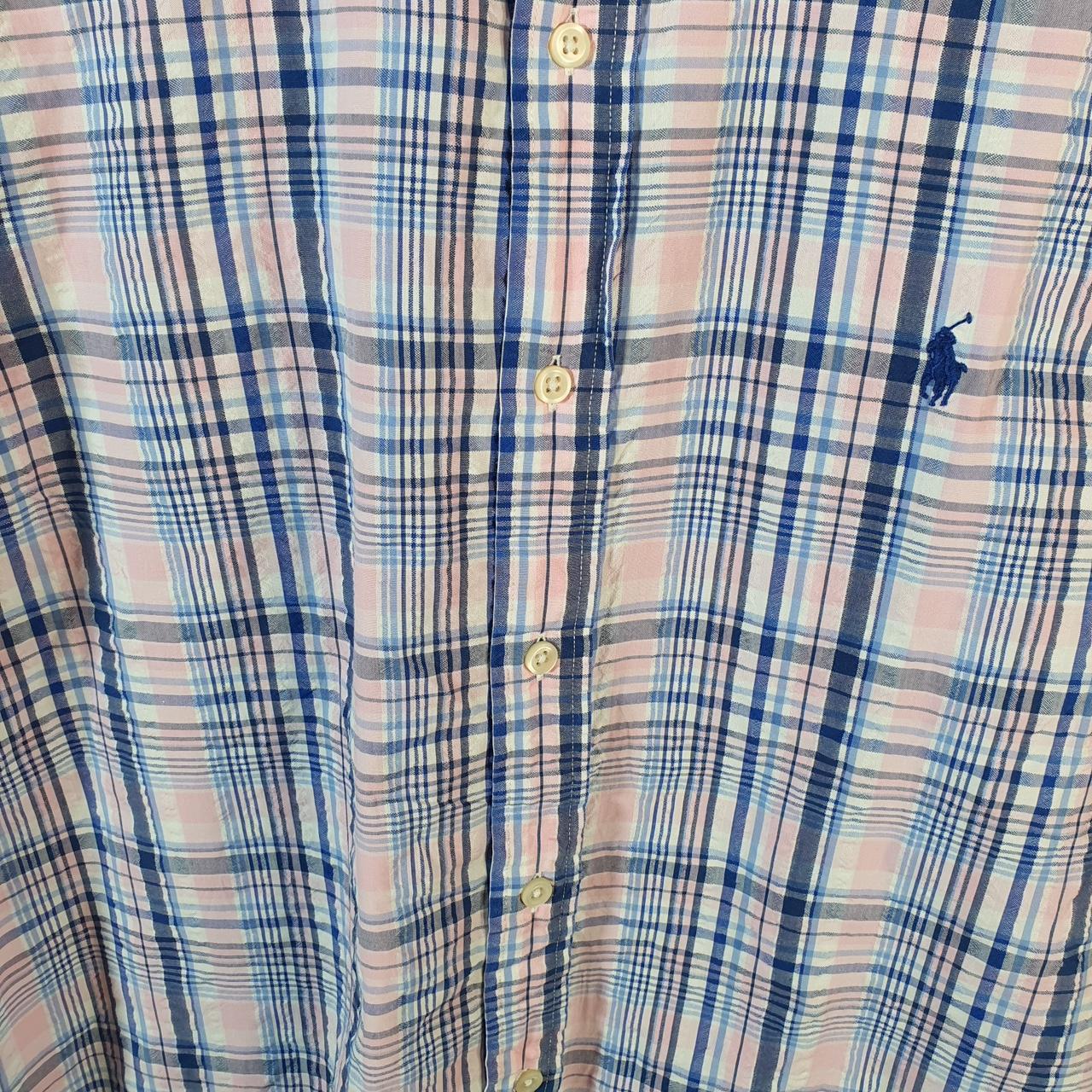 Vintage Ralph Lauren Button Down Shirt Men’s Large Blue Checkered Classic Cotton Pony Casual Big Fish Vintage
