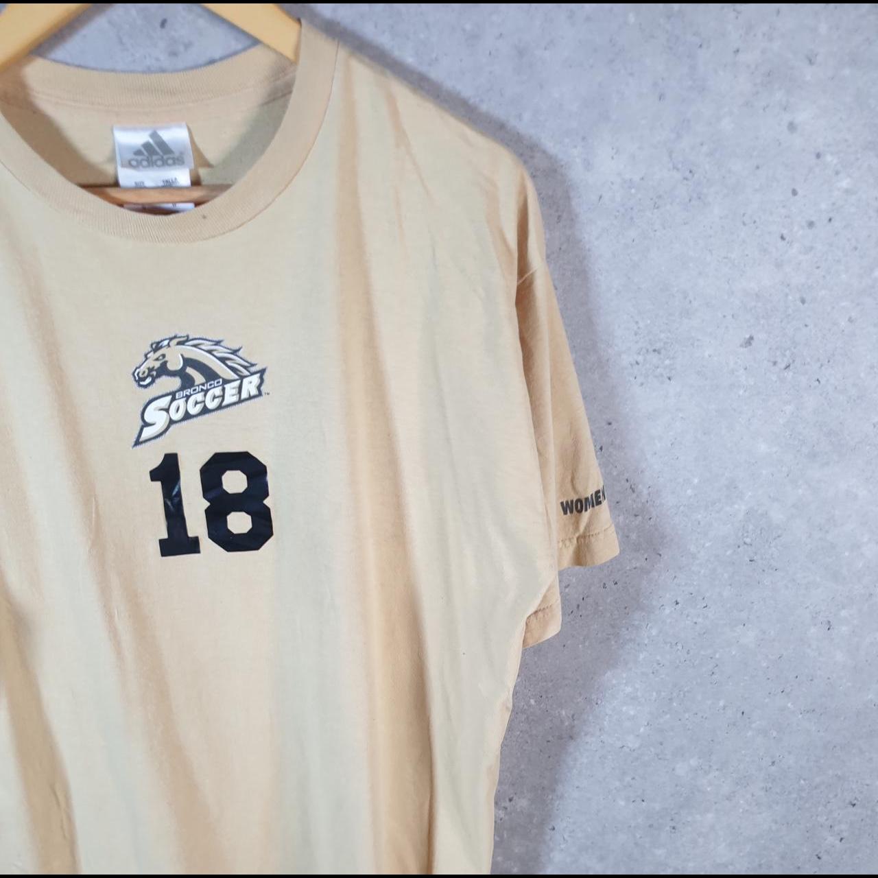 Vintage Adidas 90s Bronco Soccer T Shirt Mens Large Beige Three Stripes Logo Athletic