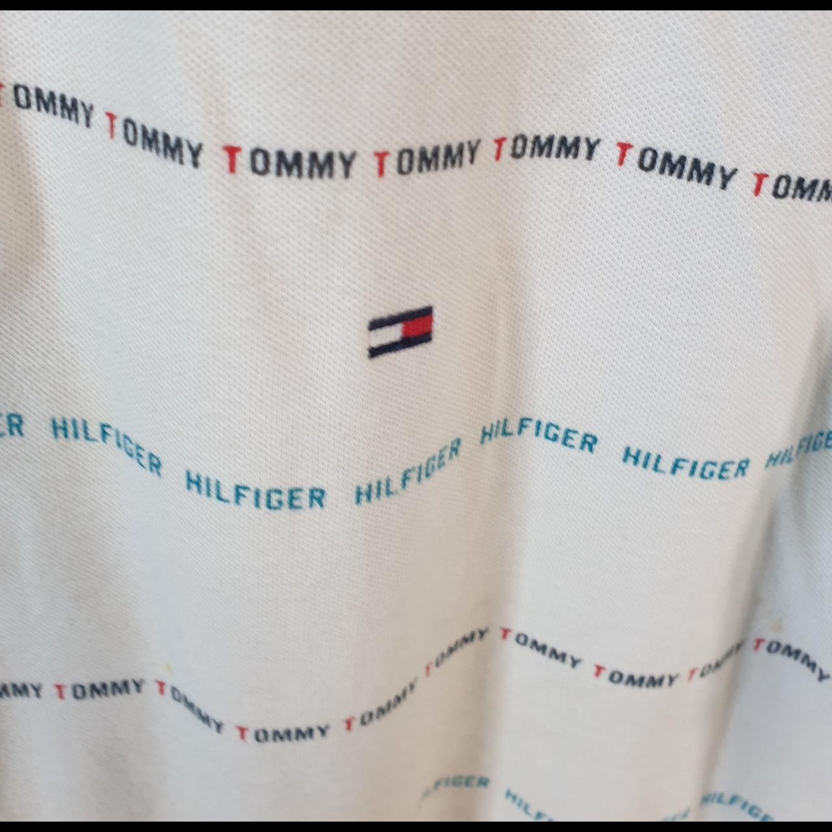 Vintage Tommy Hilfiger Polo Shirt Men’s XL White Striped Slim Fit Embroidered Logo C9596